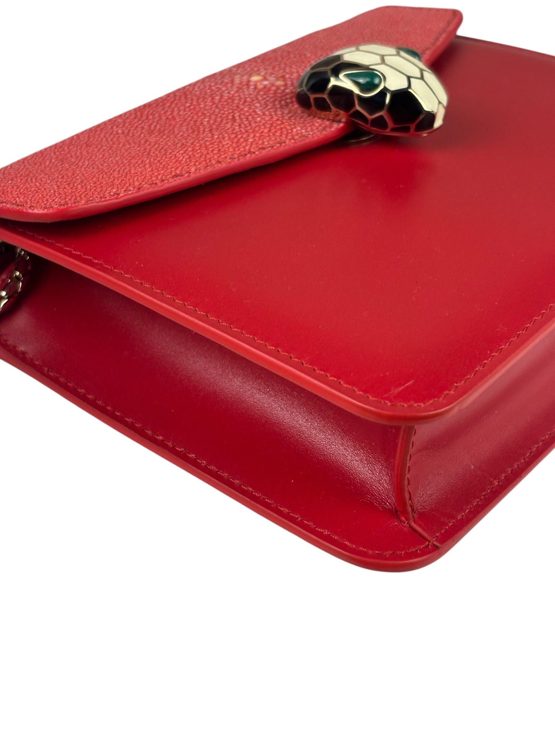 Bvlgari Red Calfskin Serpenti Forever Galuchat Crossbody Bag