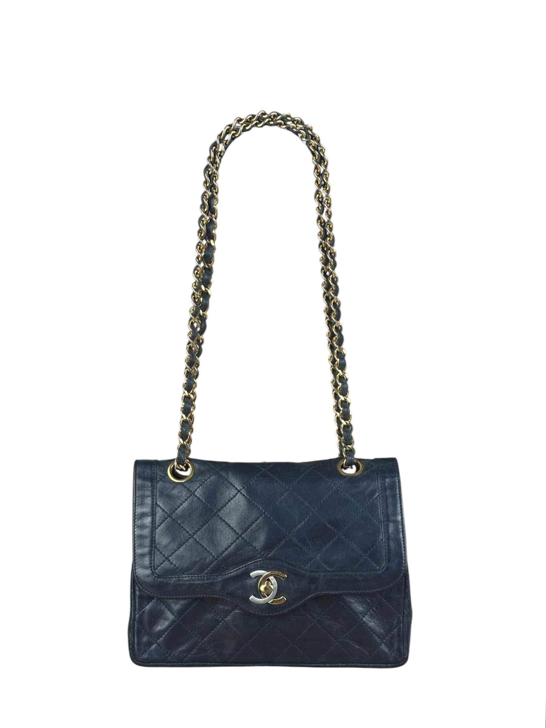 Chanel Dark Navy Quilted Leather Two-Toned CC Double Flap Bag '86-'88