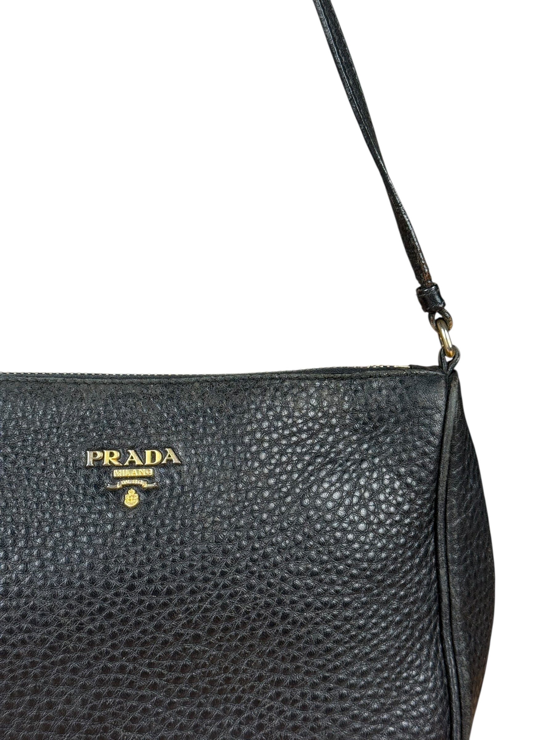 Prada Black Pebbled Leather Pochette