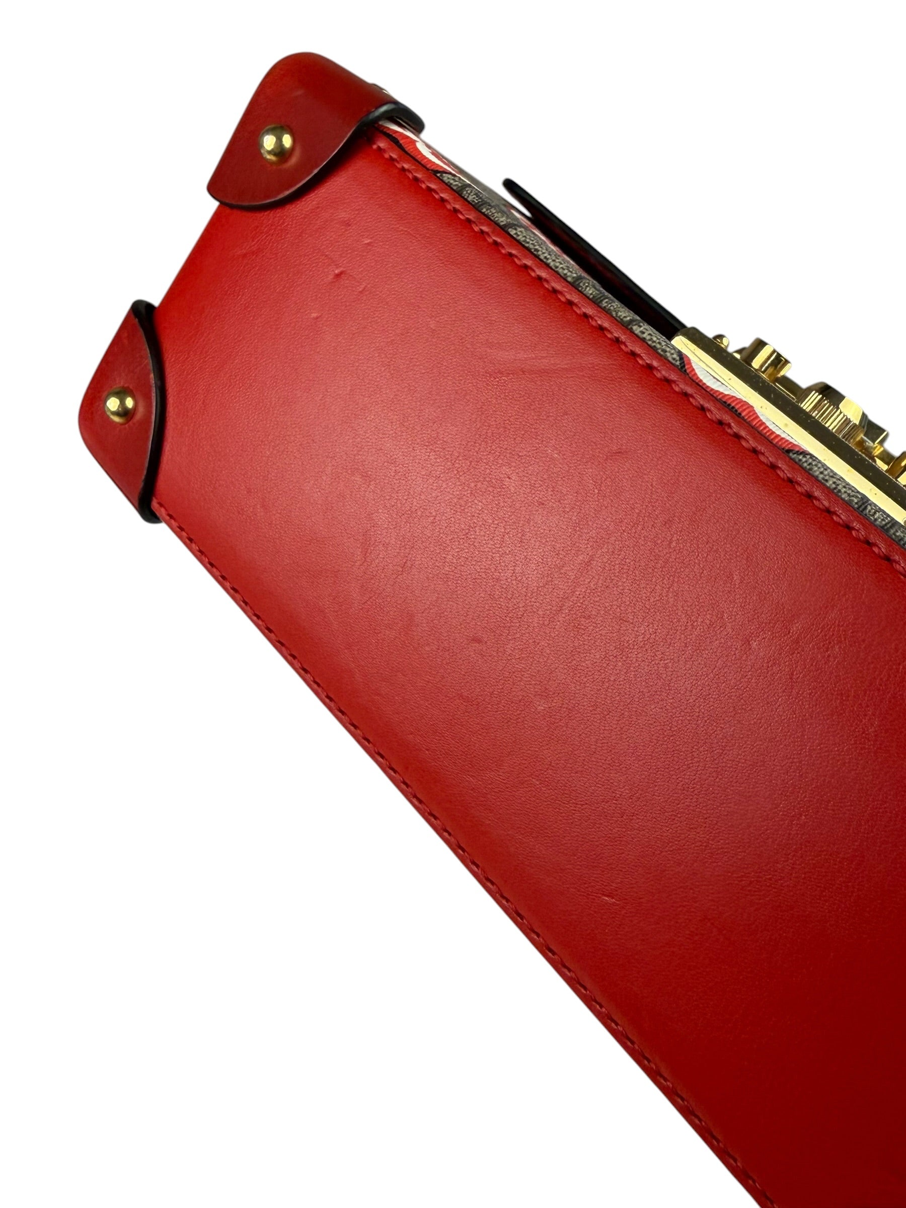Gucci Red/Beige Leather GG Apple Print Padlock Bamboo Handbag