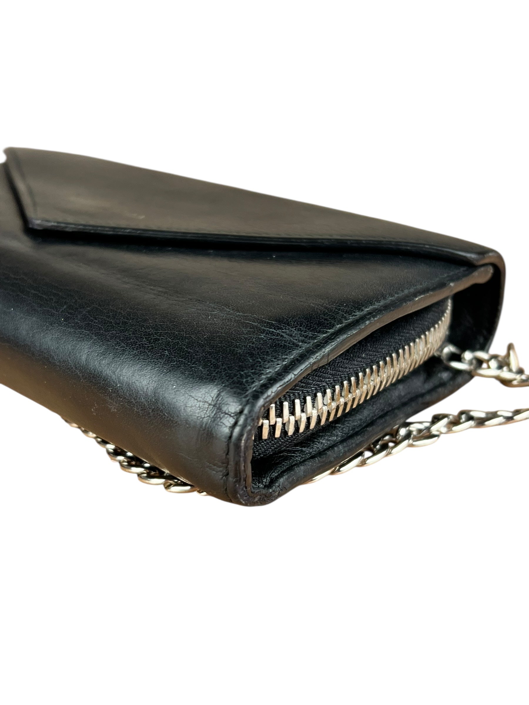 Balenciaga Black Leather Flap Wallet on Chain Bag