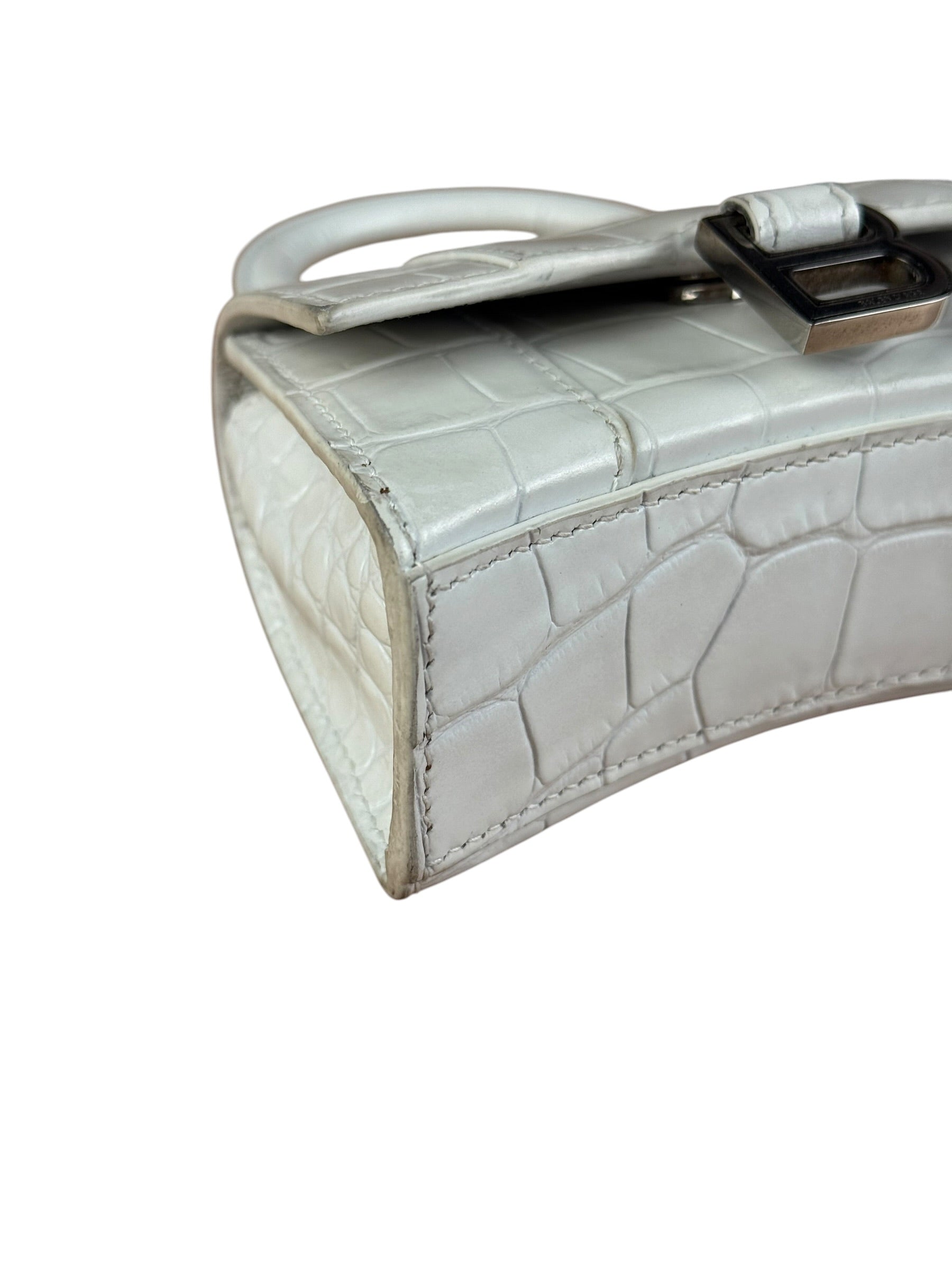 Balenciaga White Croc Embossed Nano Hourglass Bag