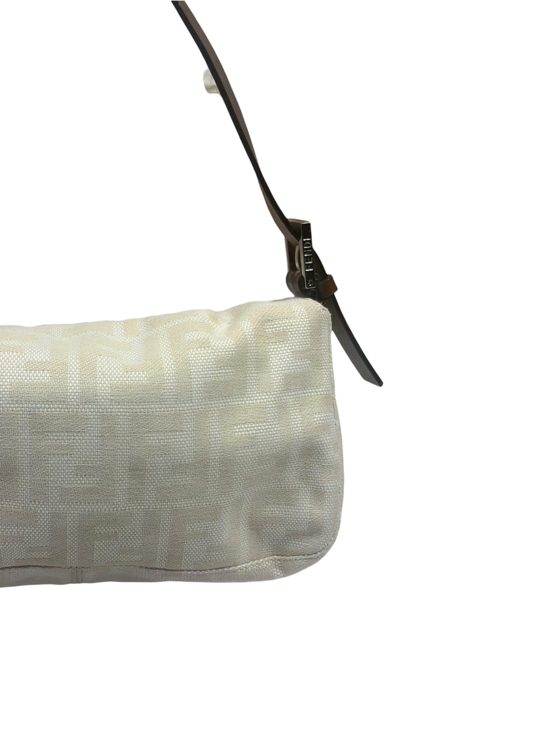 Fendi Cream/Brown Leather Trim Zucca Baguette