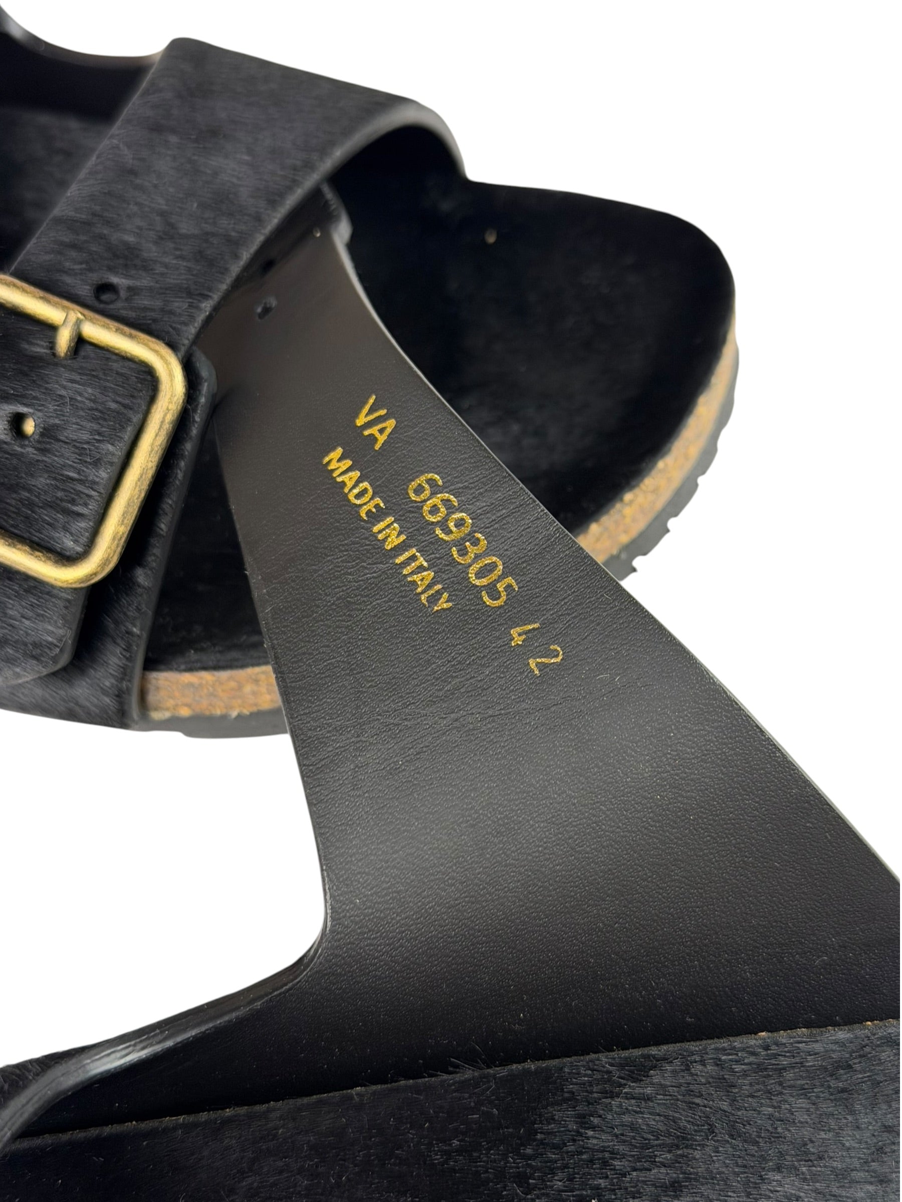 Yves Saint Laurent Black Jimmy Pony Hair Falt Sandal
