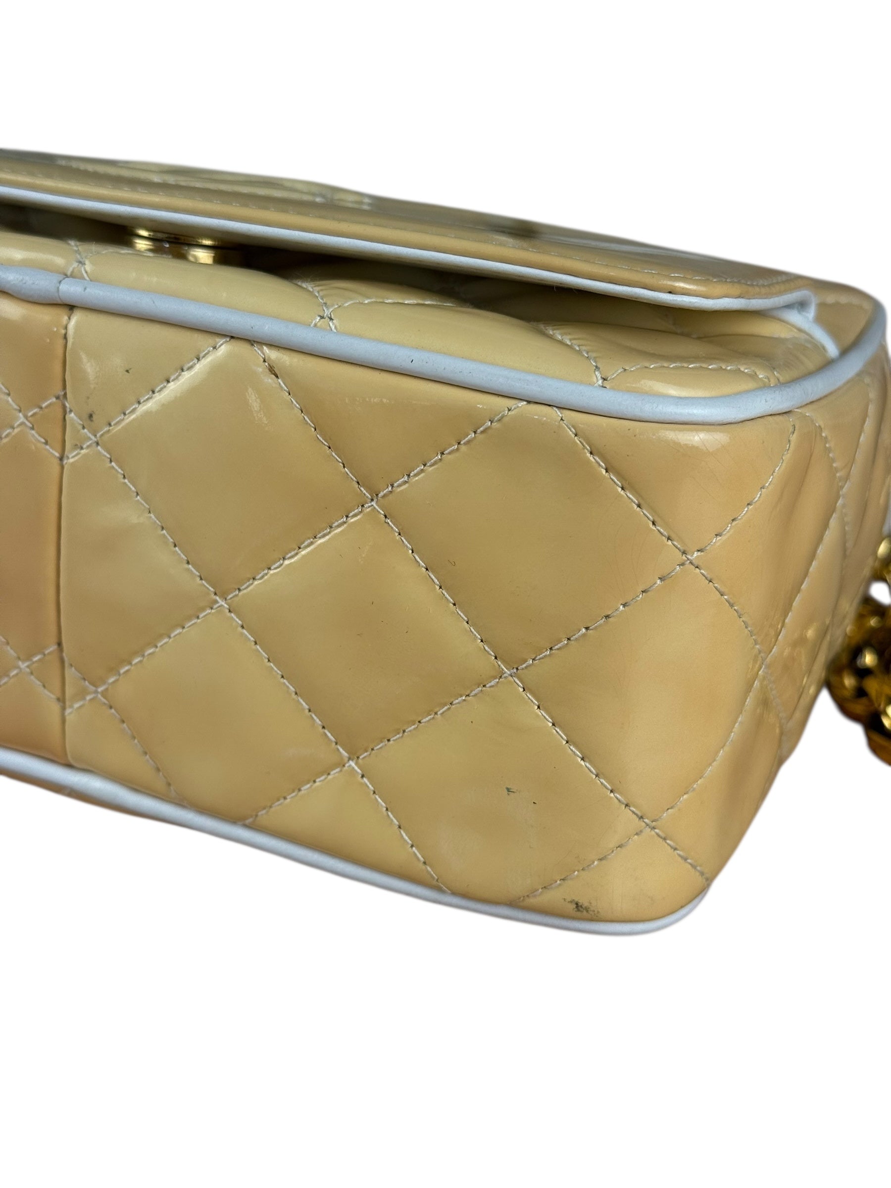 Chanel CC Patent Quilted Yellow Camera Bag 1991