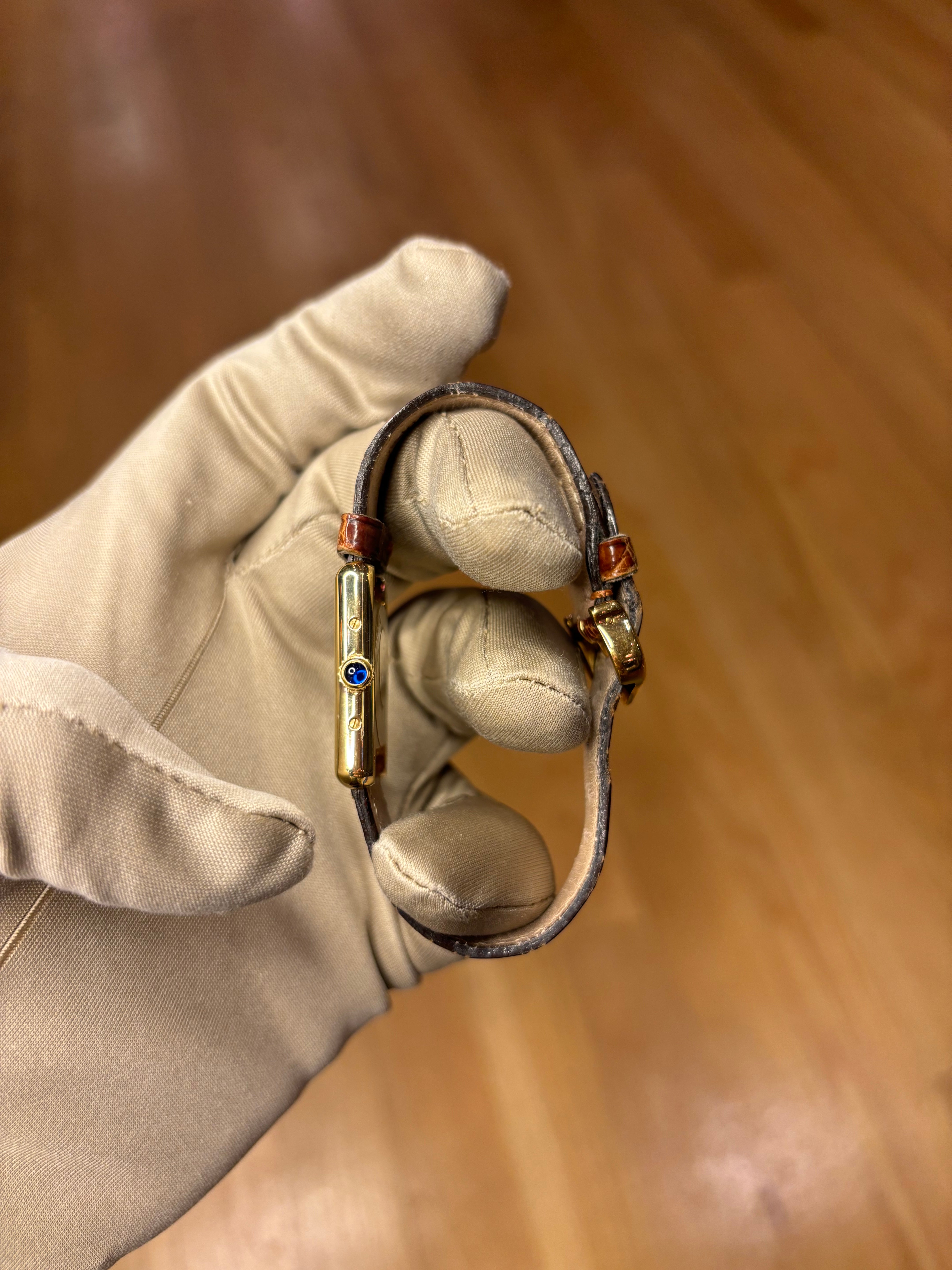 Cartier Tank Cream Roman Dial Brown Strap