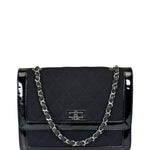 Chanel Black Patent Leather Trim/Cotton 2.55 Reissue Flap Bag 2000