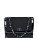 Chanel Black Patent Leather Trim/Cotton 2.55 Reissue Flap Bag 2000