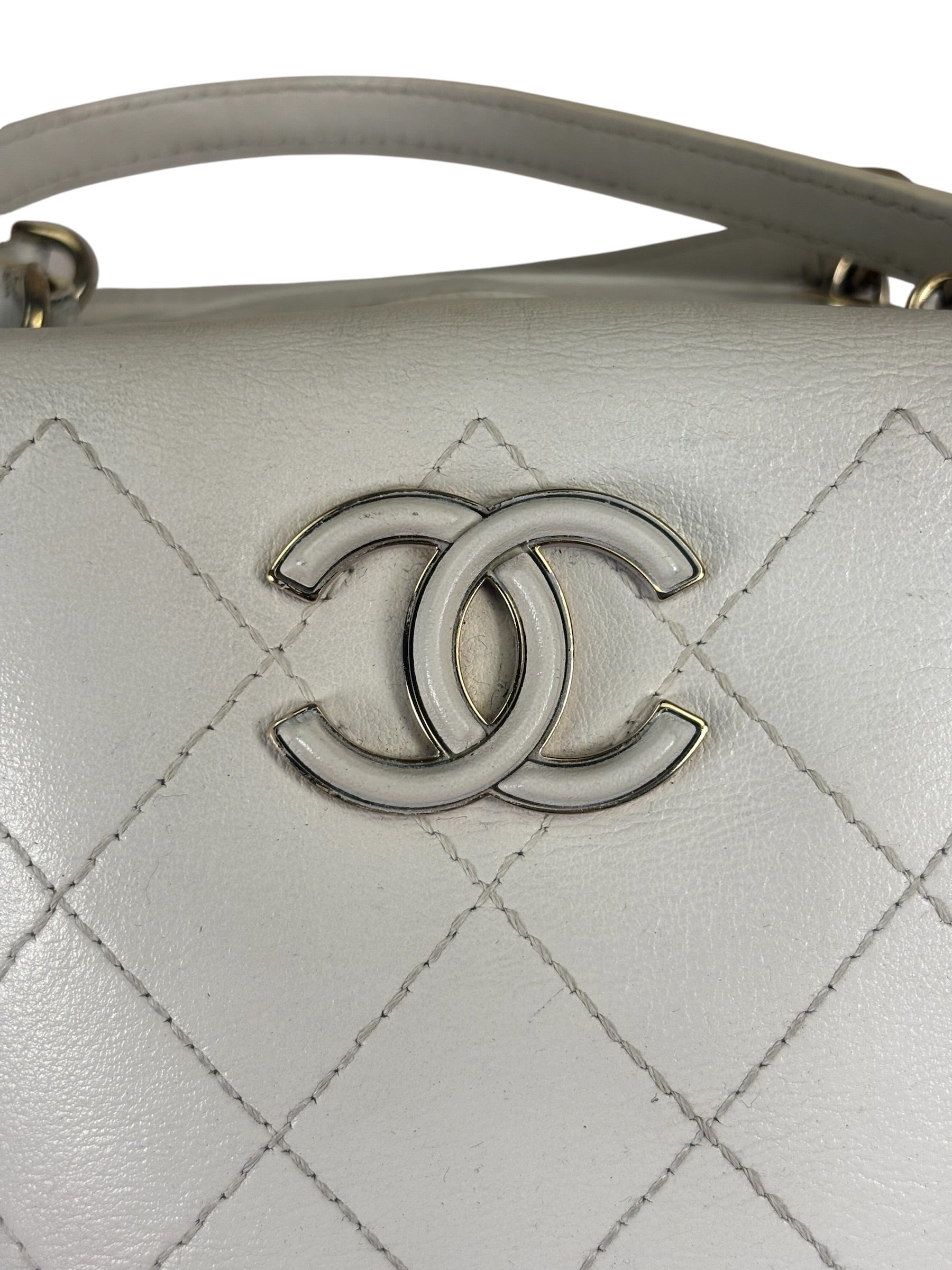 Chanel White Quilted Leather Vanity Small Bowling Two-Way Bag 2019