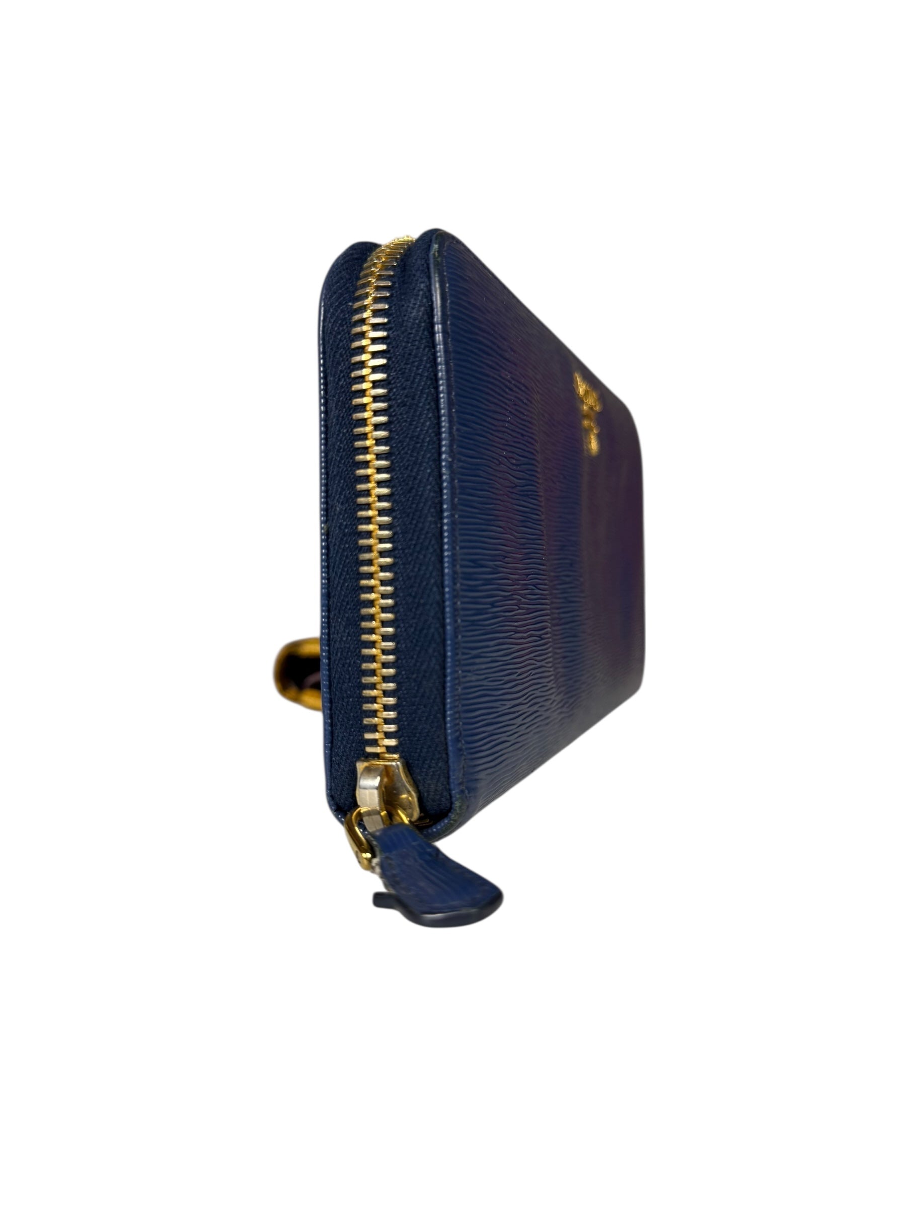 Prada Long Zip Leather Wallet Blue
