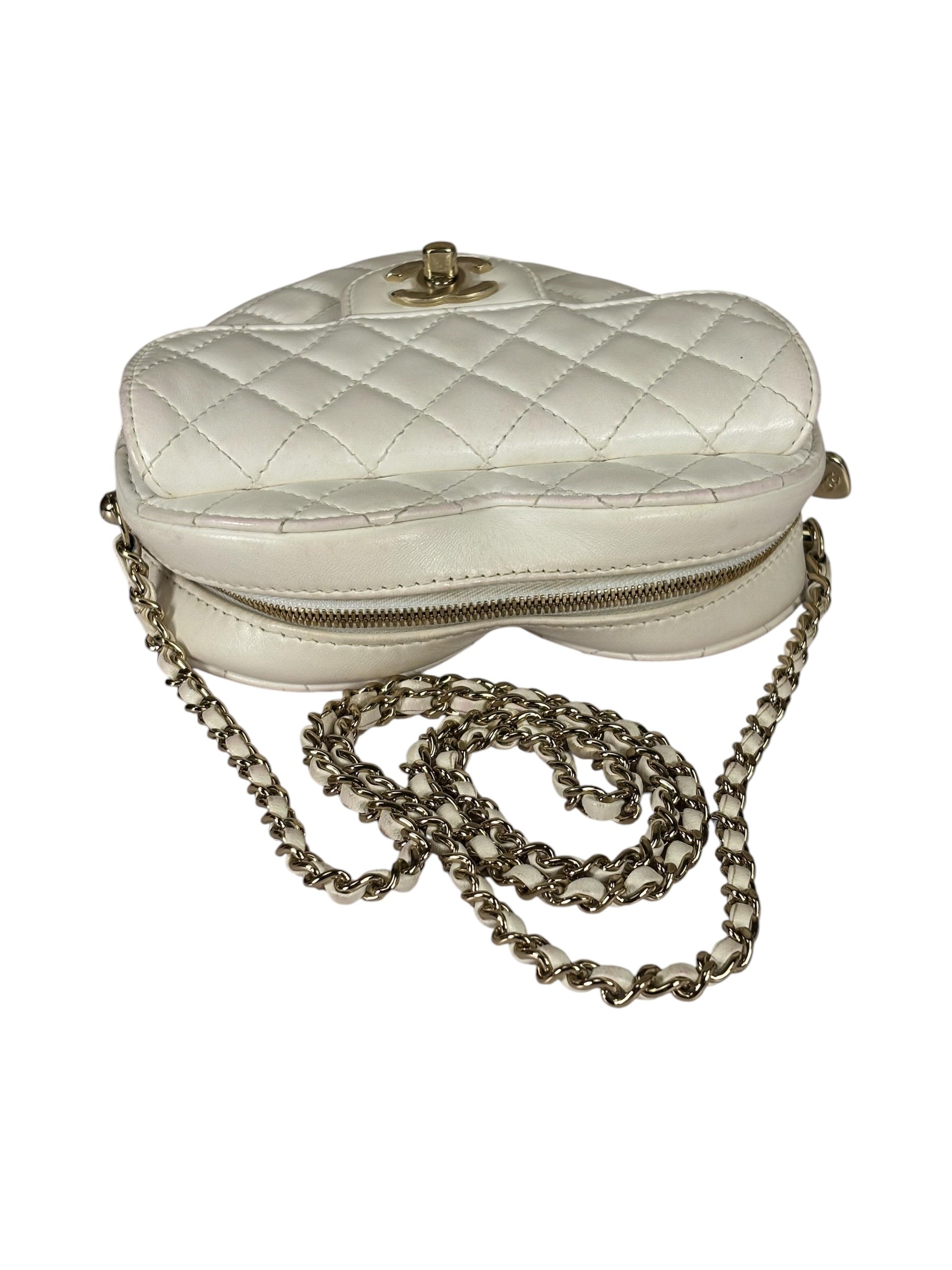 Chanel CC In Love White Quilted Leather Heart Bag 2022