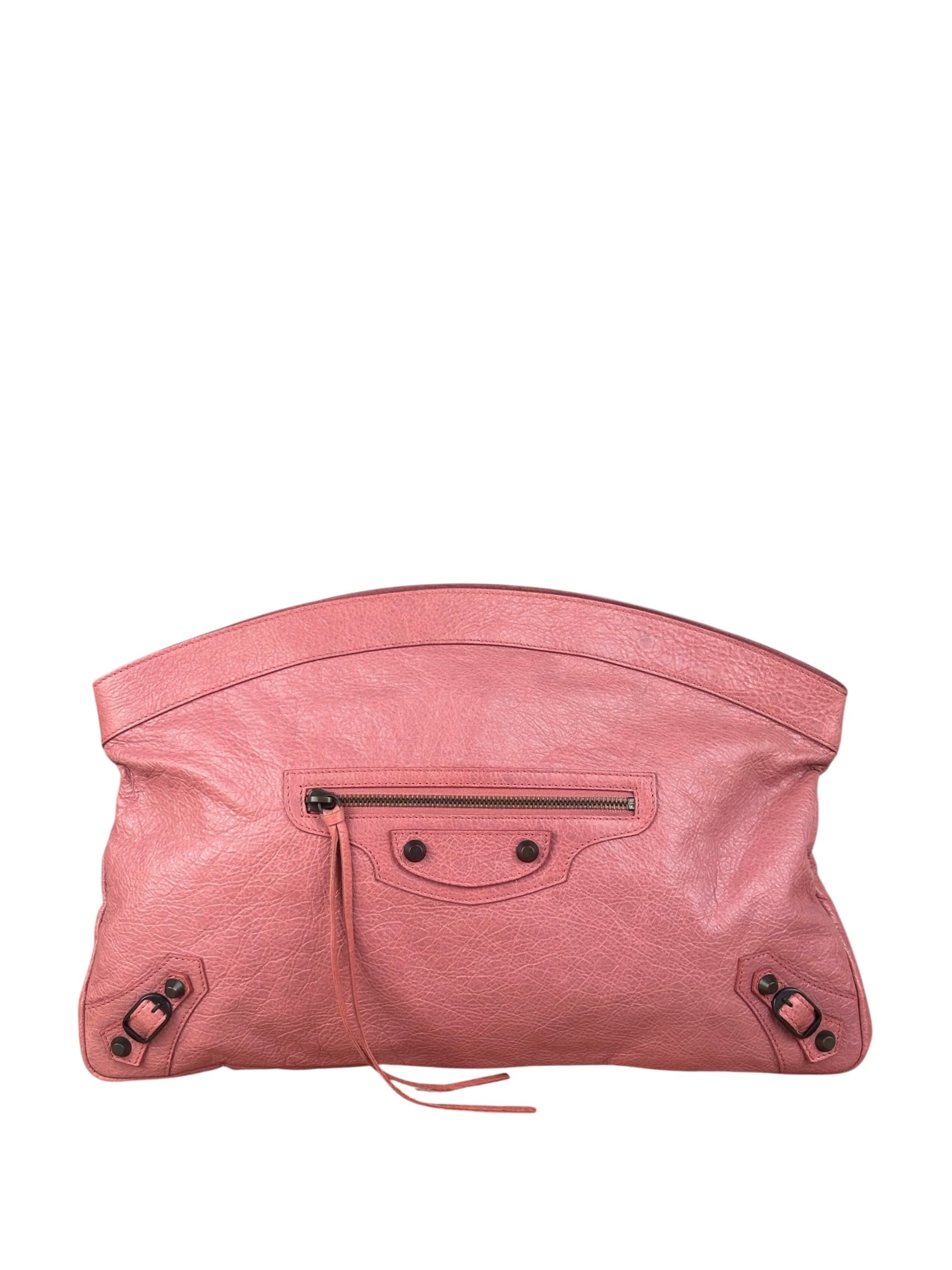 Balenciaga Rose Burbon Leather Large Premier Clutch Bag