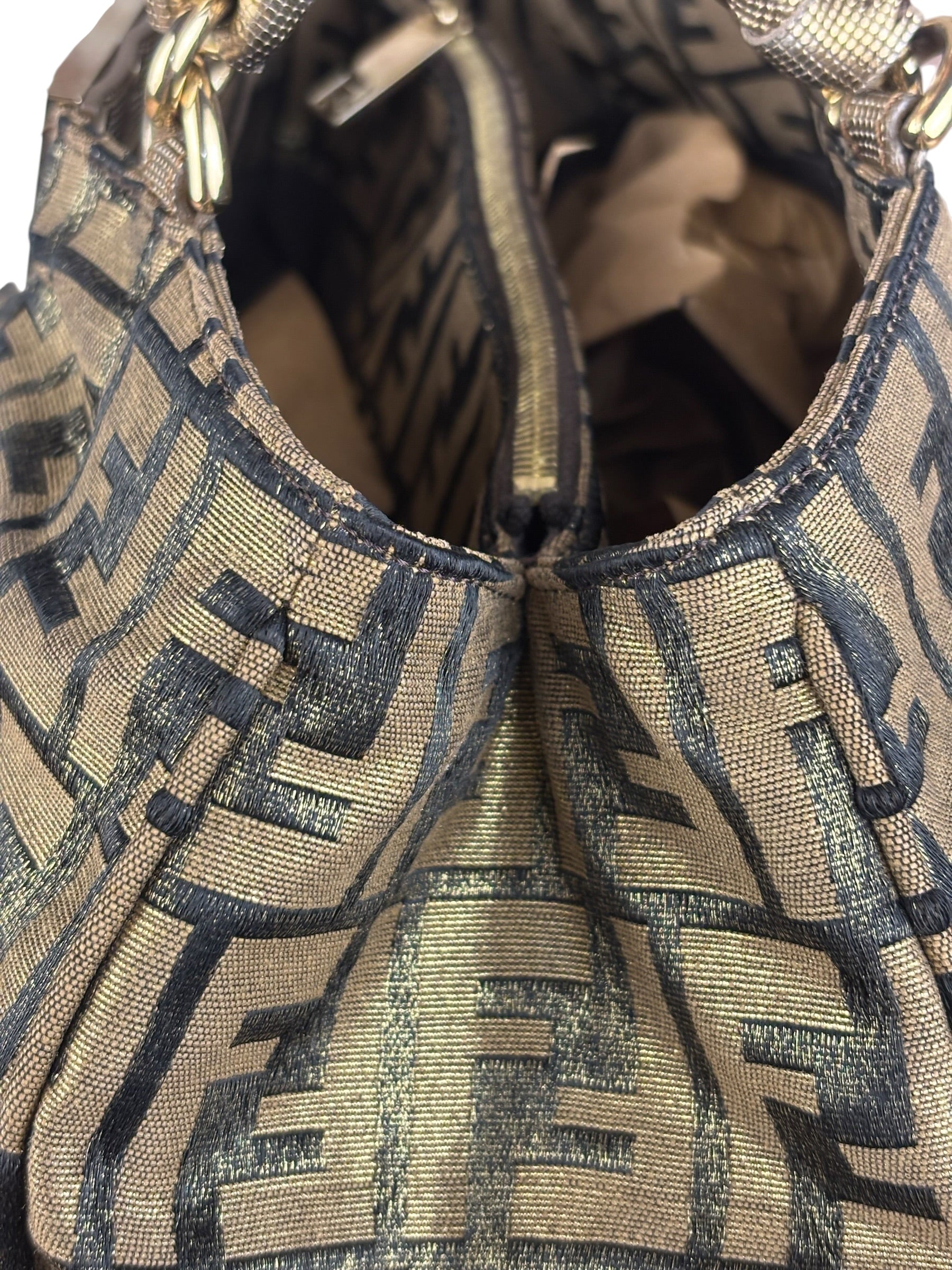 Fendi Vintage Gold Shimmer Zucca Shoulder Bag