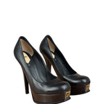 Fendi Black nappa Leather Platform Pumps Fendista Heels