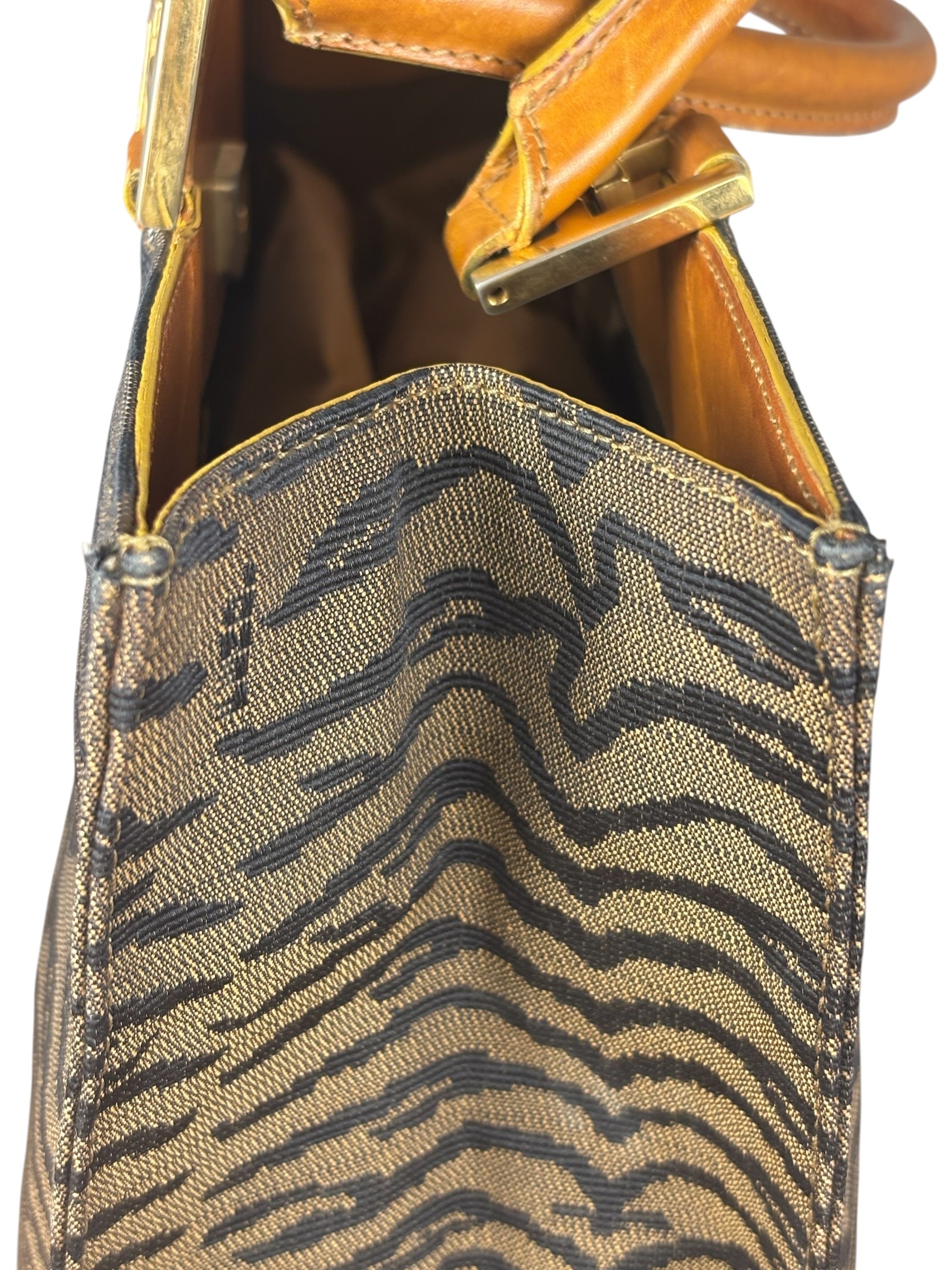 Fendi Vintage Brown Tiger Print Canvas Tote Bag