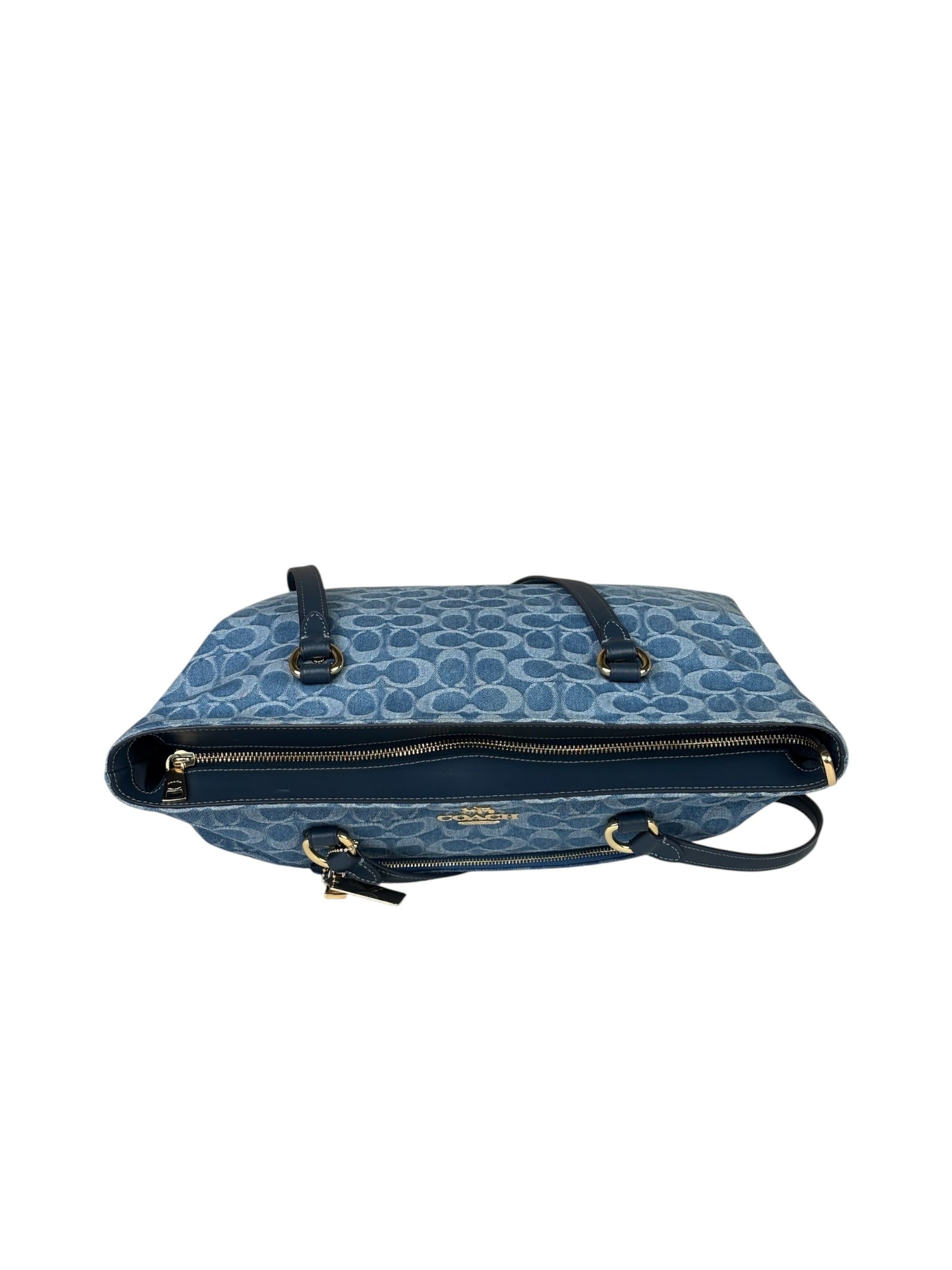 Coach Blue Leather Trim/Denim Signature Station Shoulder Bag