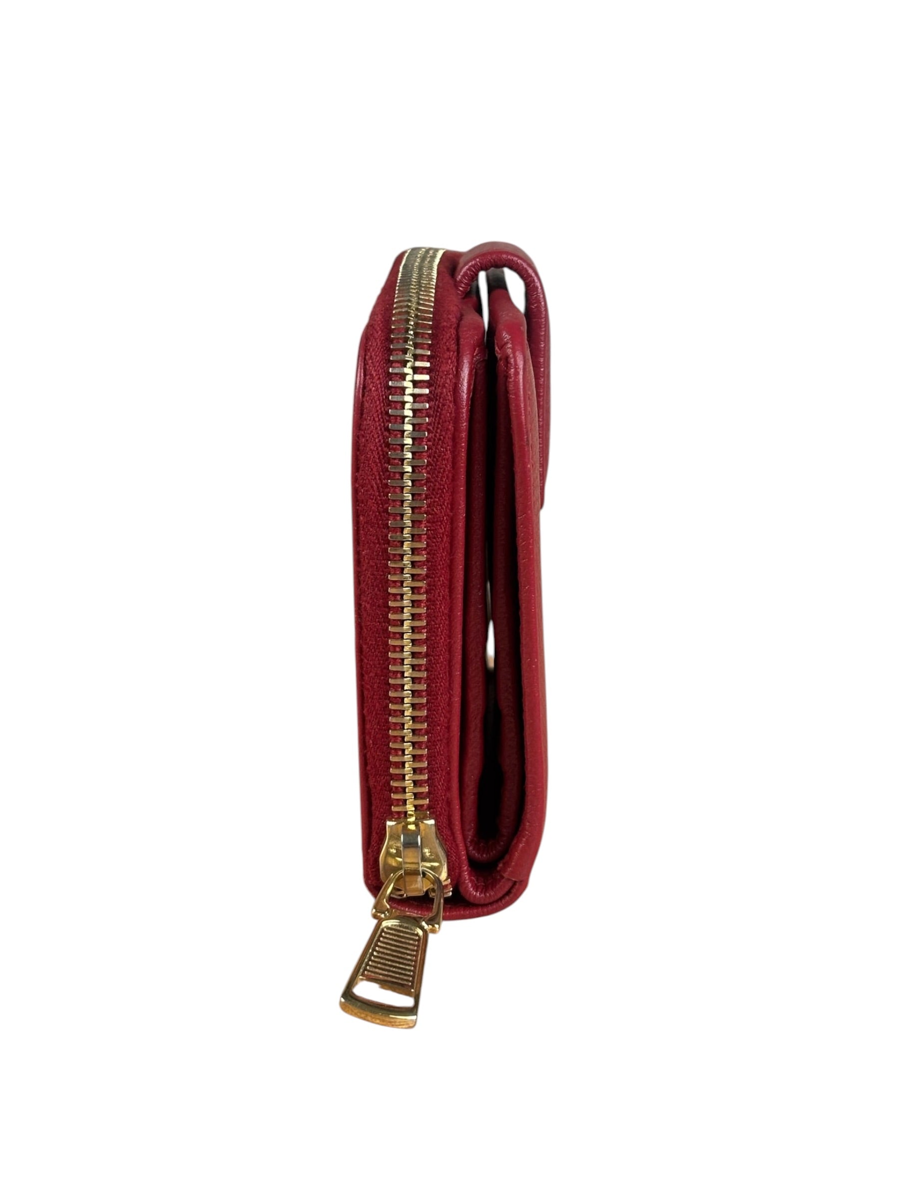 Yves Saint Laurent Red Leather Bifold Zip Mini Wallet