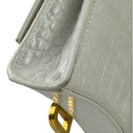 Balenciaga White Crocodile Embossed Hourglass Wallet On Chain