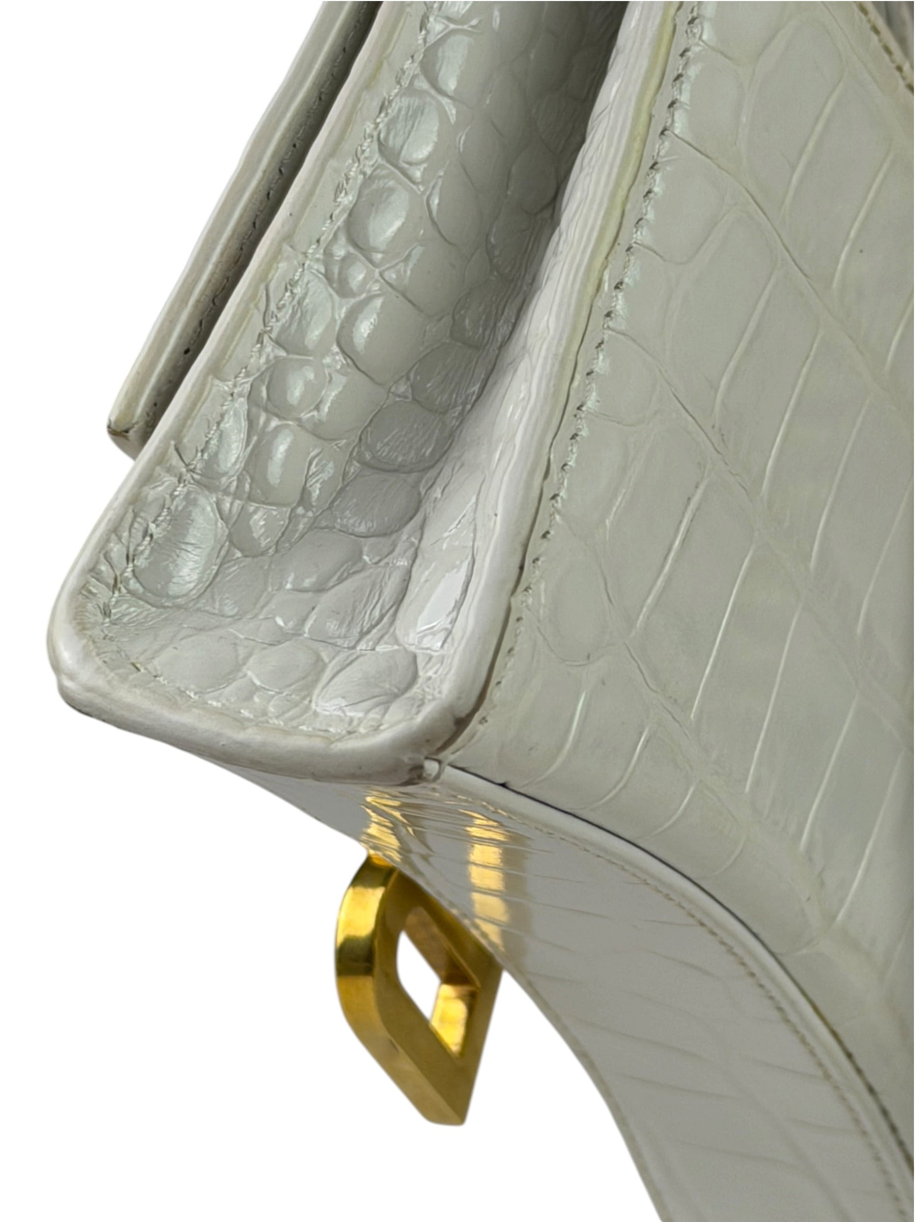 Balenciaga White Crocodile Embossed Hourglass Wallet On Chain