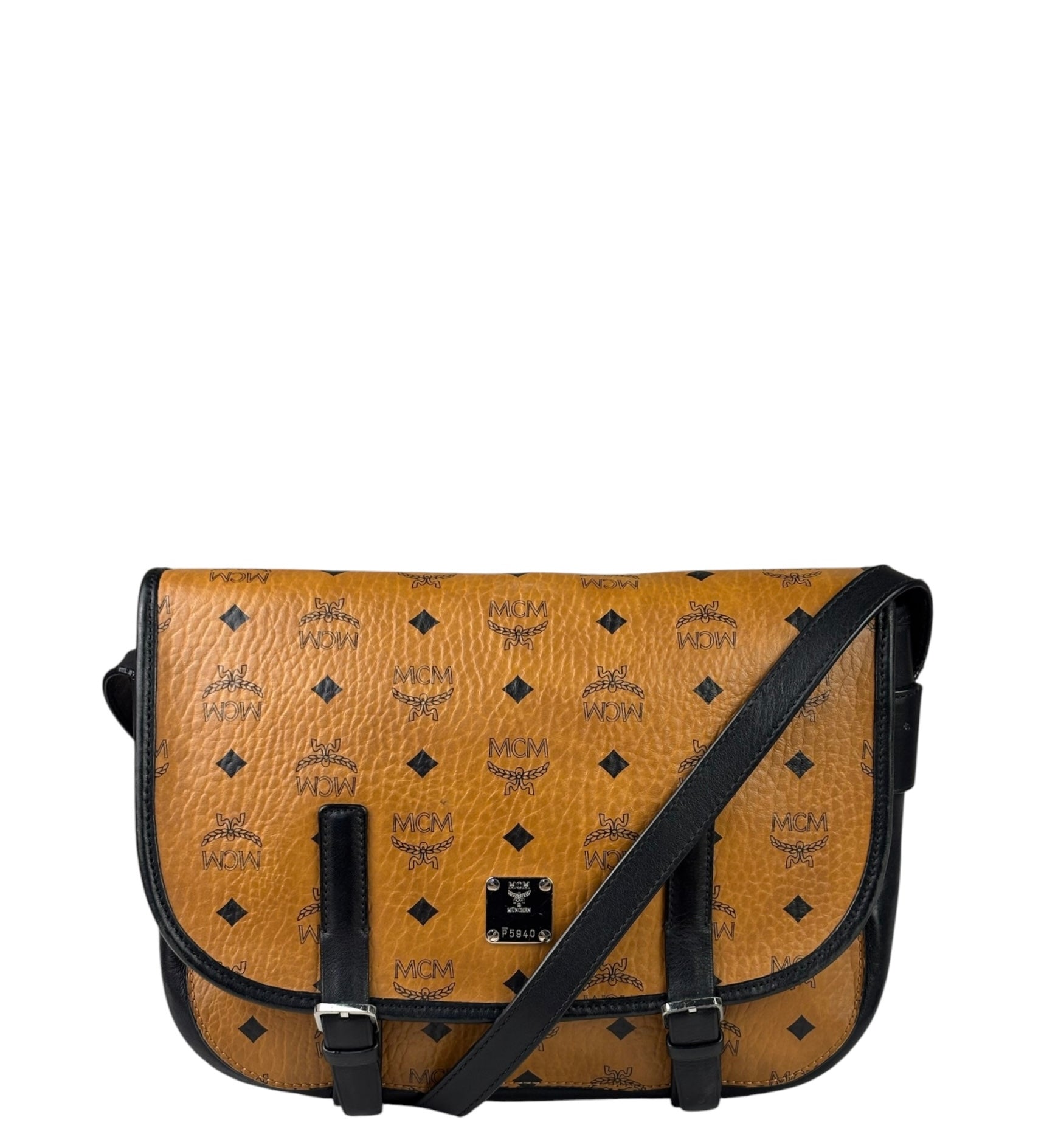 MCM Vintage Brown/Black Leather Cognac Visetos Crossbody Bag