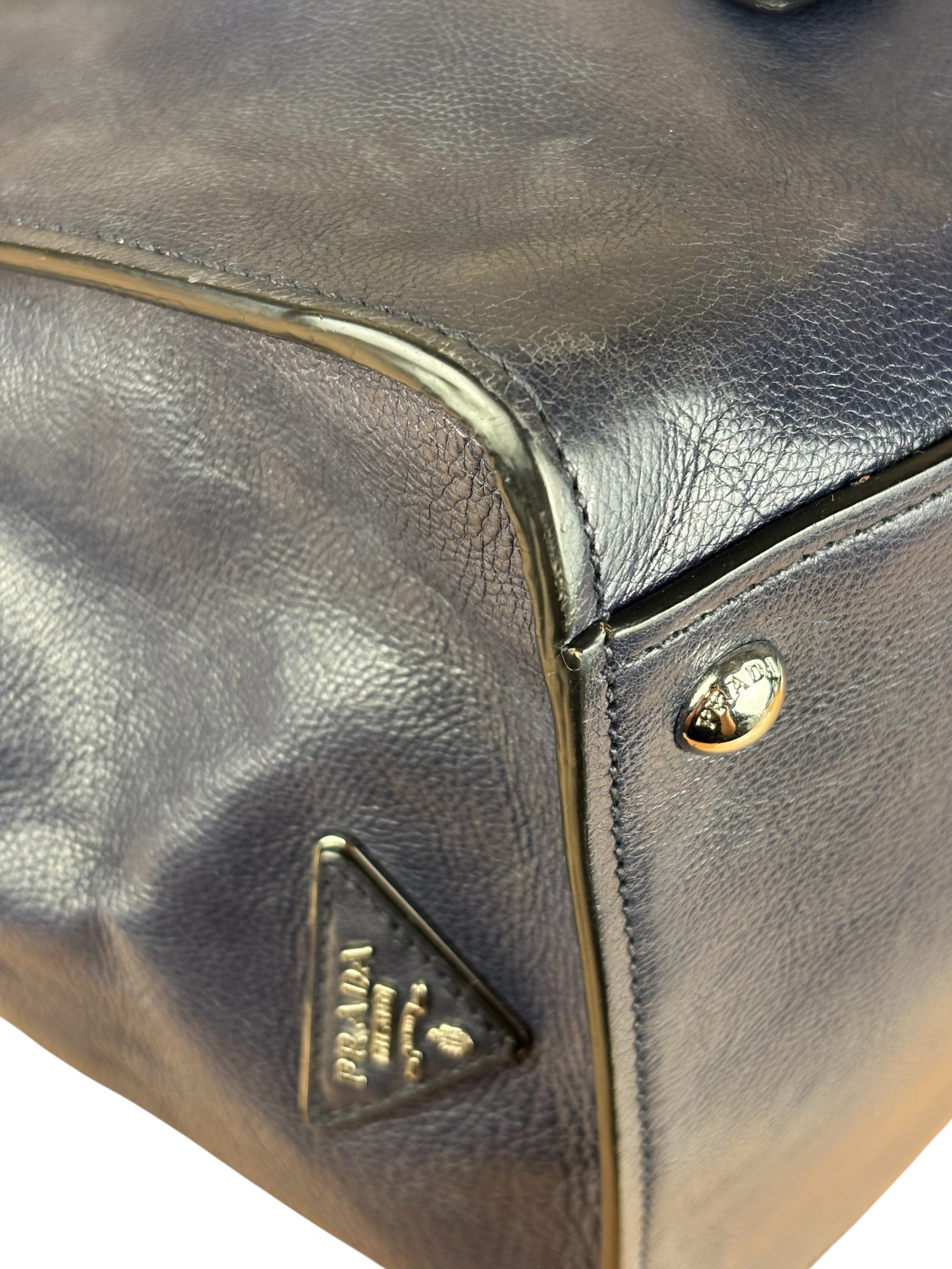 Prada Vintage Muted Blue Leather Glace 2Way Handbag