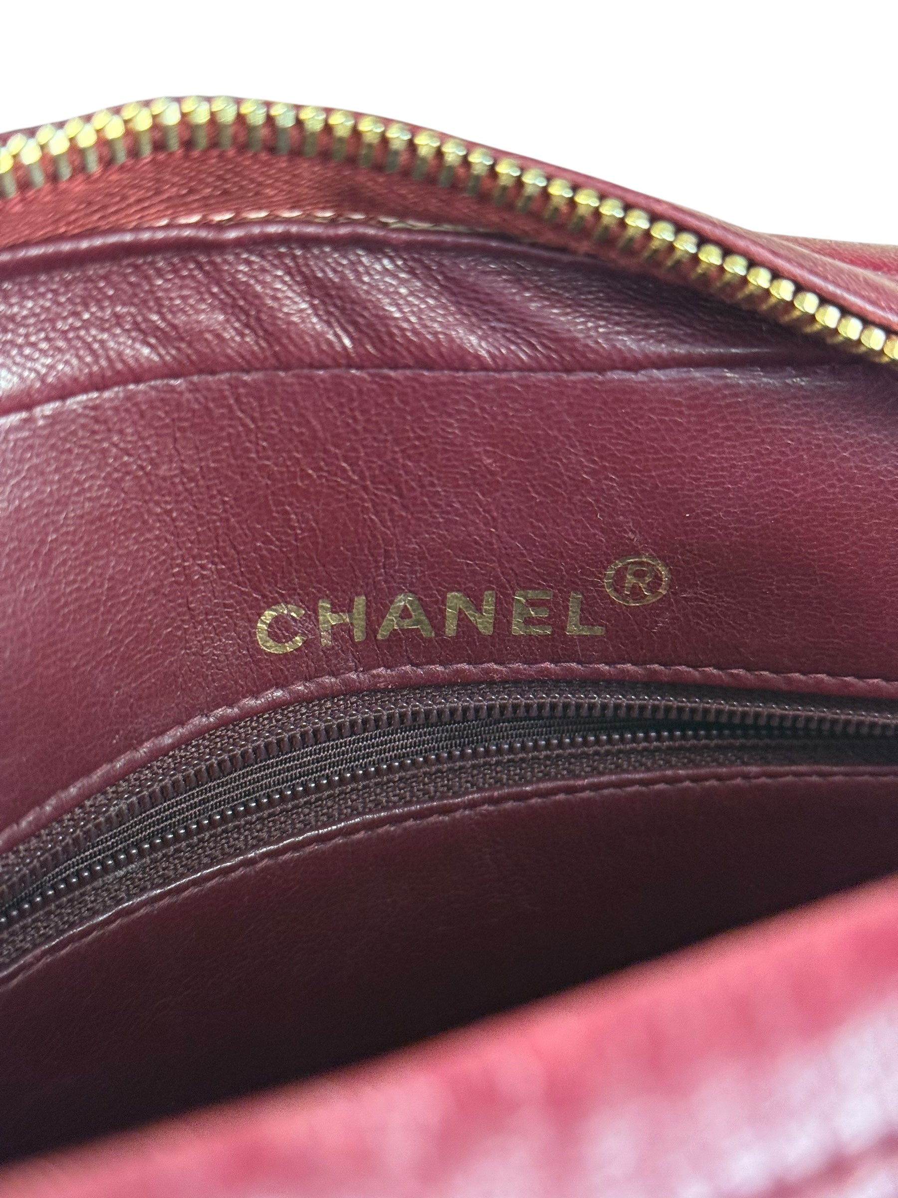 Chanel Vintage Burgundy Quilted Leather CC Camera Bag