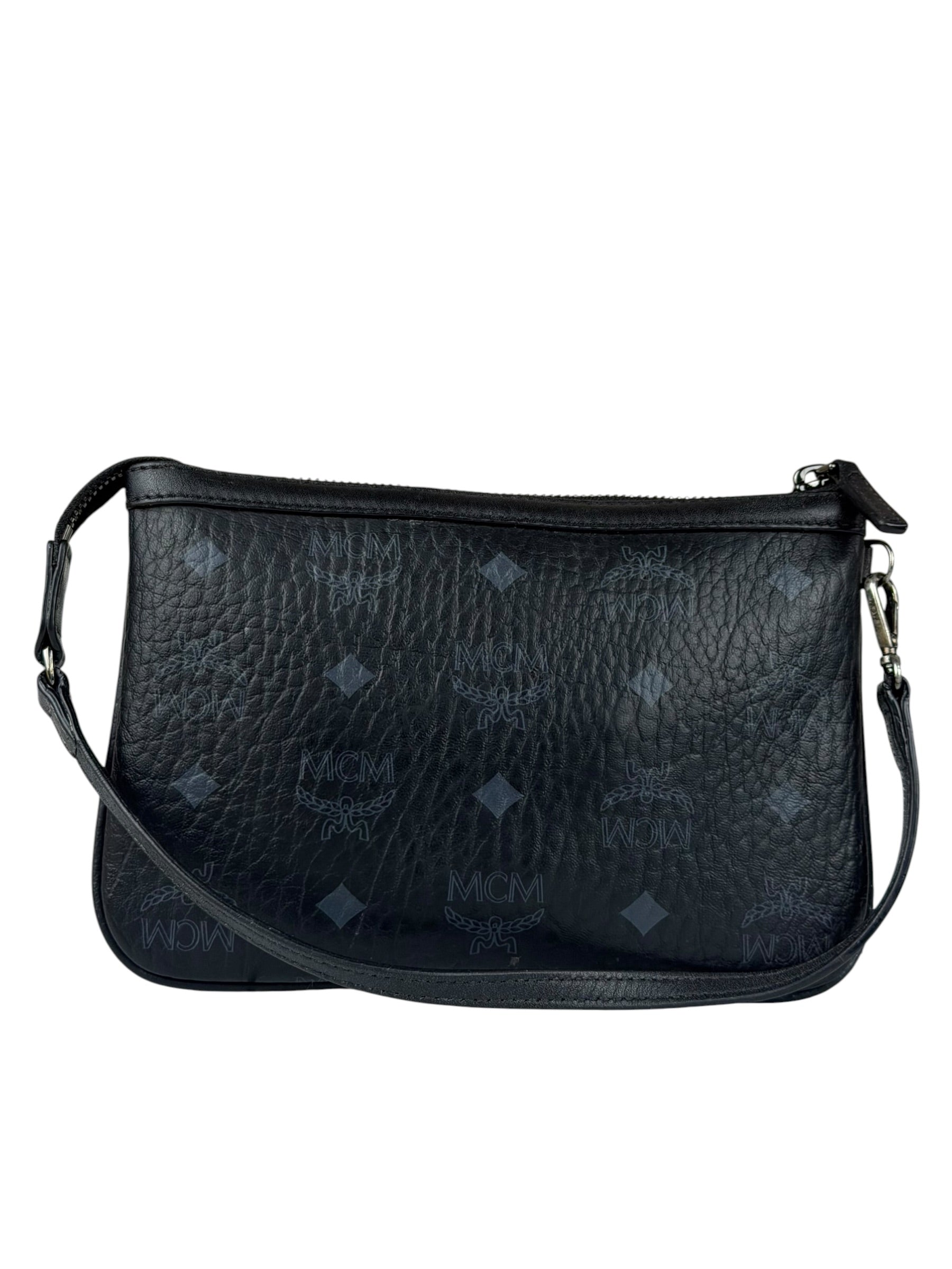 MCM Black Leather Visetos Monogram Pochette