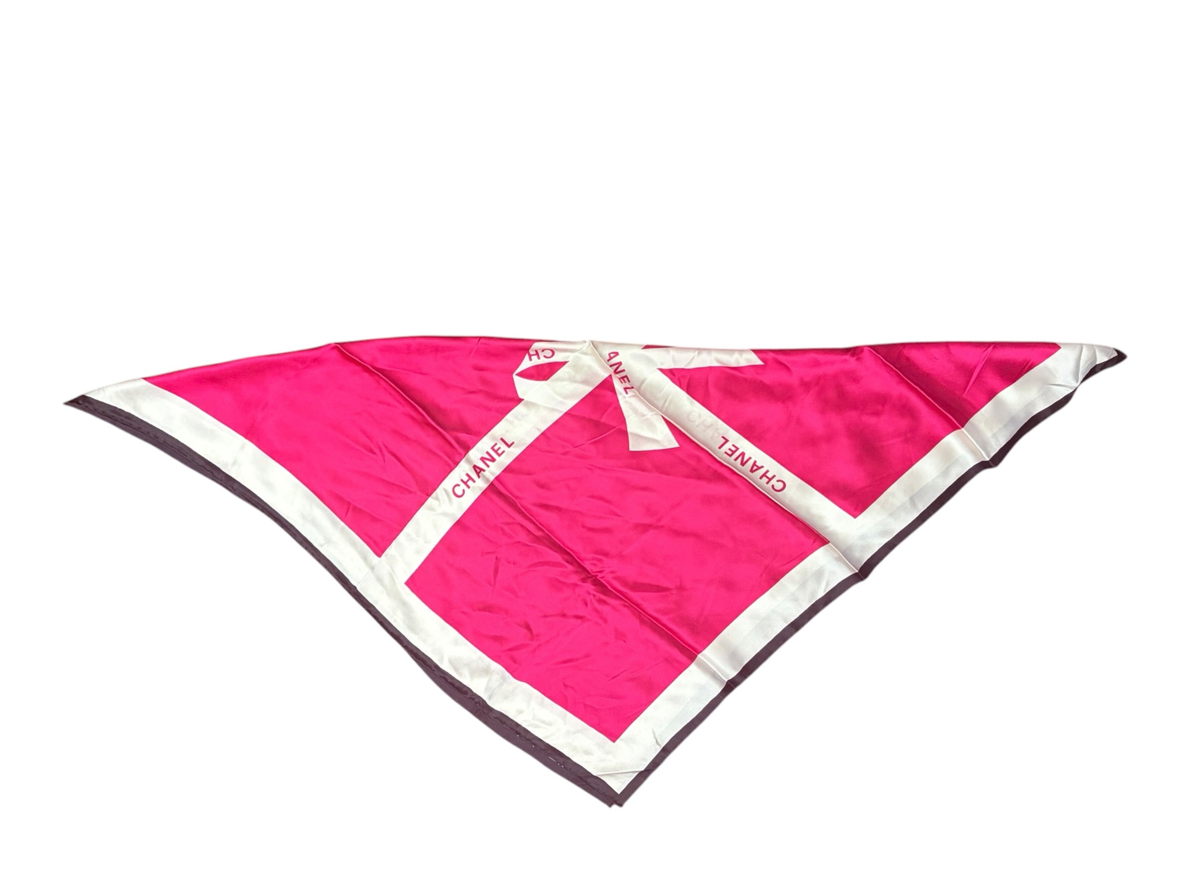 Chanel Pink/White Ribbon Silk Scarf