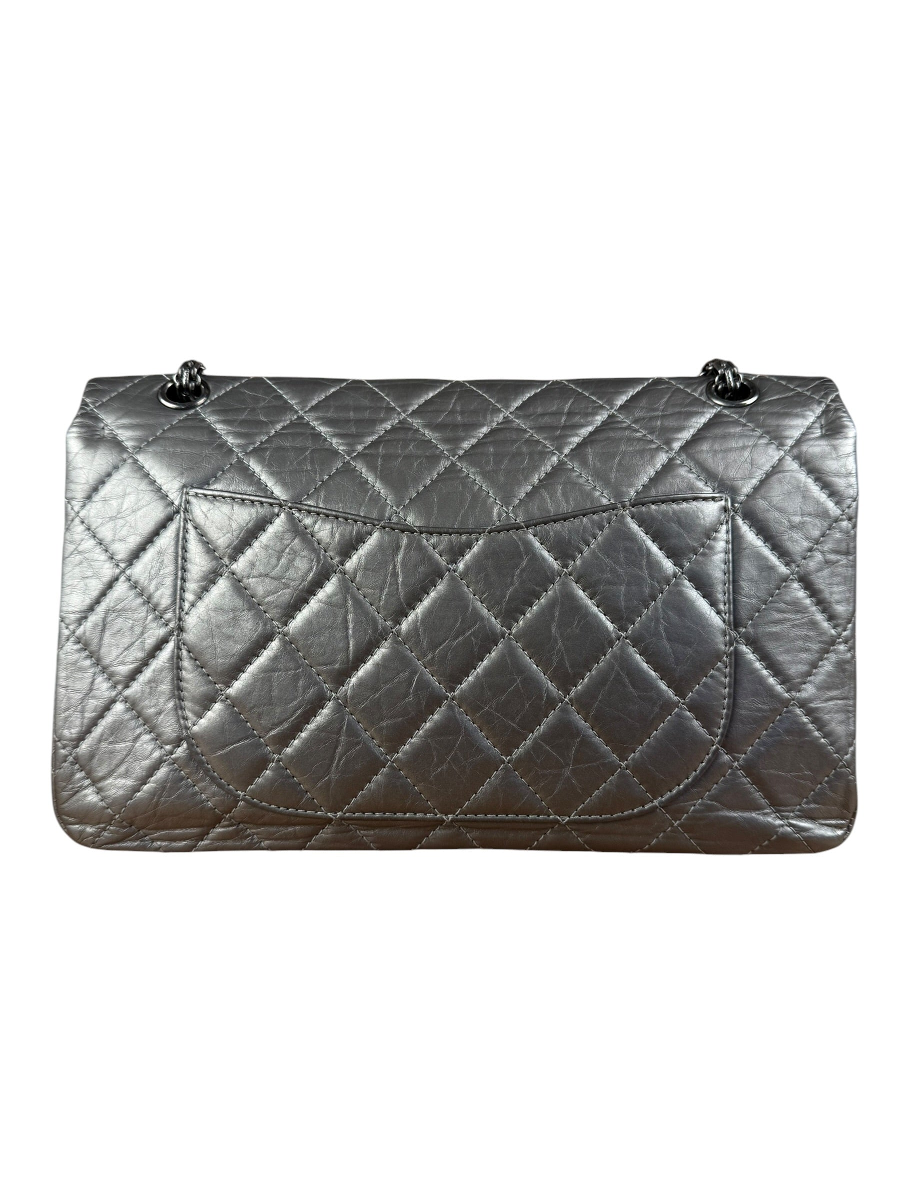 Chanel Metallic Silver Leather Reissue Double Flap Shoulder Bag 2.55 2005