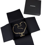 Chanel 22S Gold Metal/Black Leather Pendant Necklace