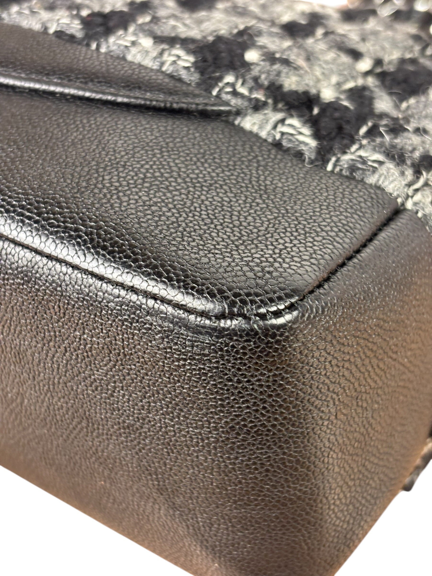 Chanel Black Tweed/Caviar Leather Houndstooth Double Flap Bag 2017