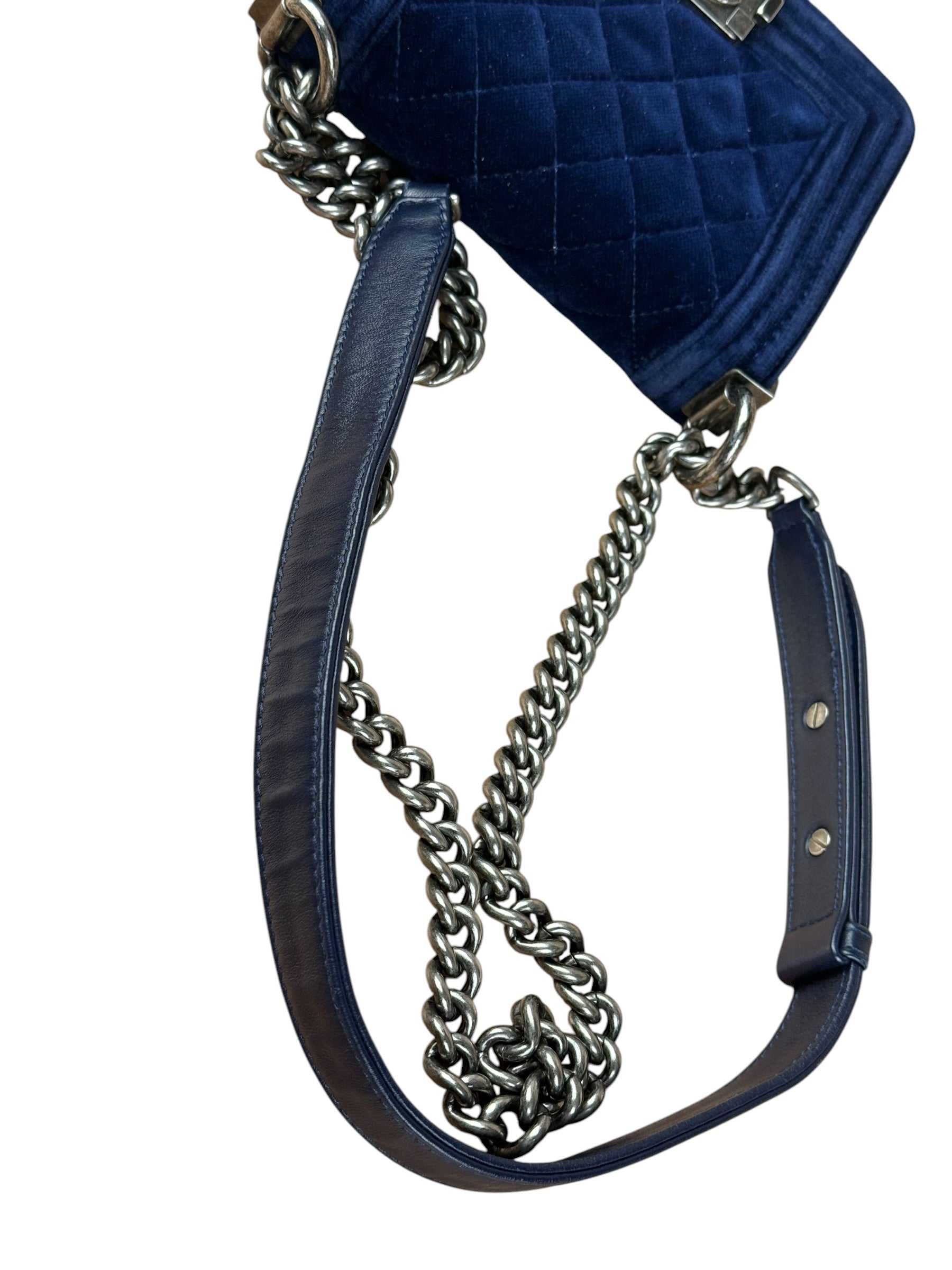 Chanel Blue Velvet Quilted Mini Boy Bag 2012