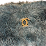 Chanel Dark Green Rabbit Fur/Leather Trim Shoulder Bag 2000