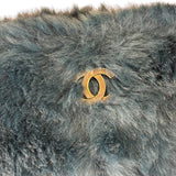 Chanel Dark Green Rabbit Fur/Leather Trim Shoulder Bag 2000