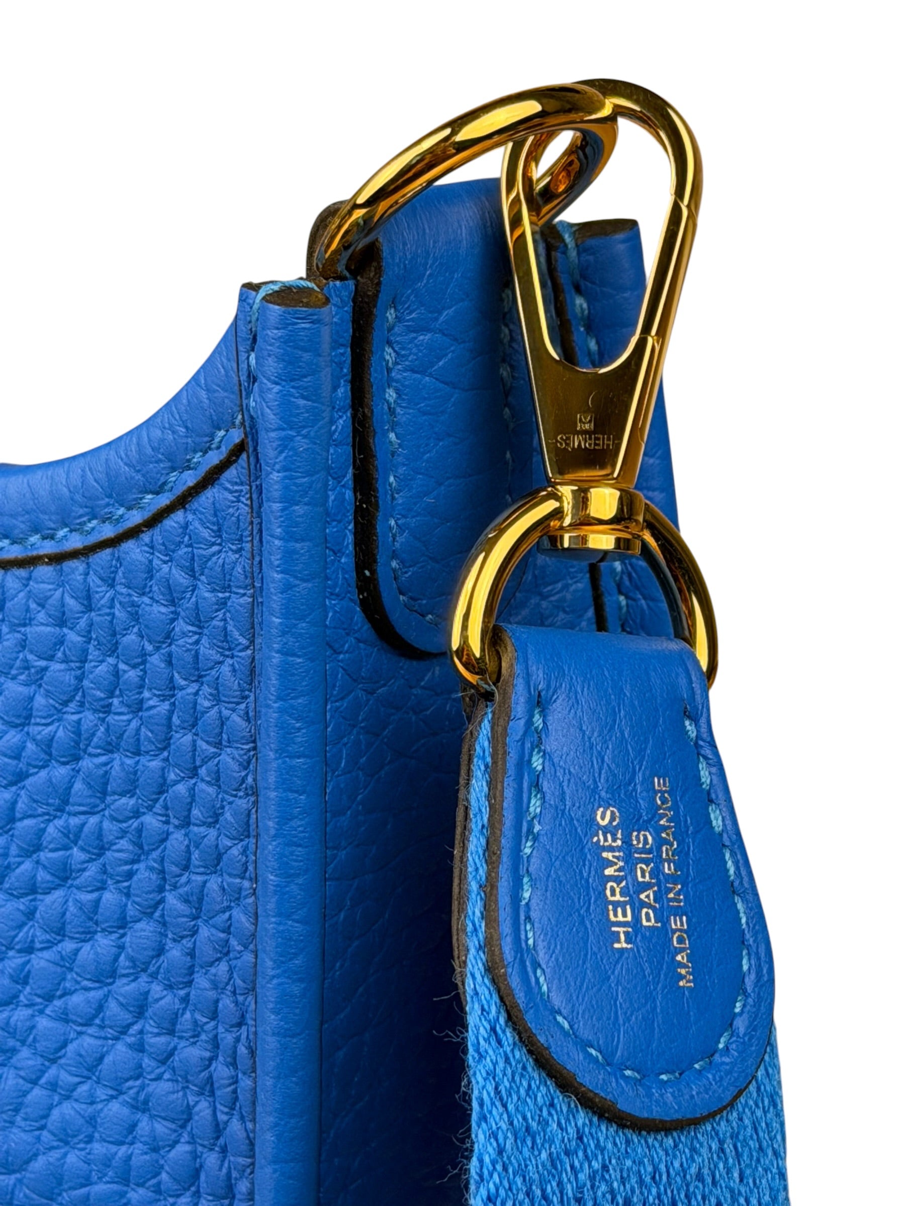 Hermes Bleu Hydra Leather Clemence Cordage Mini Evelyne TMP16