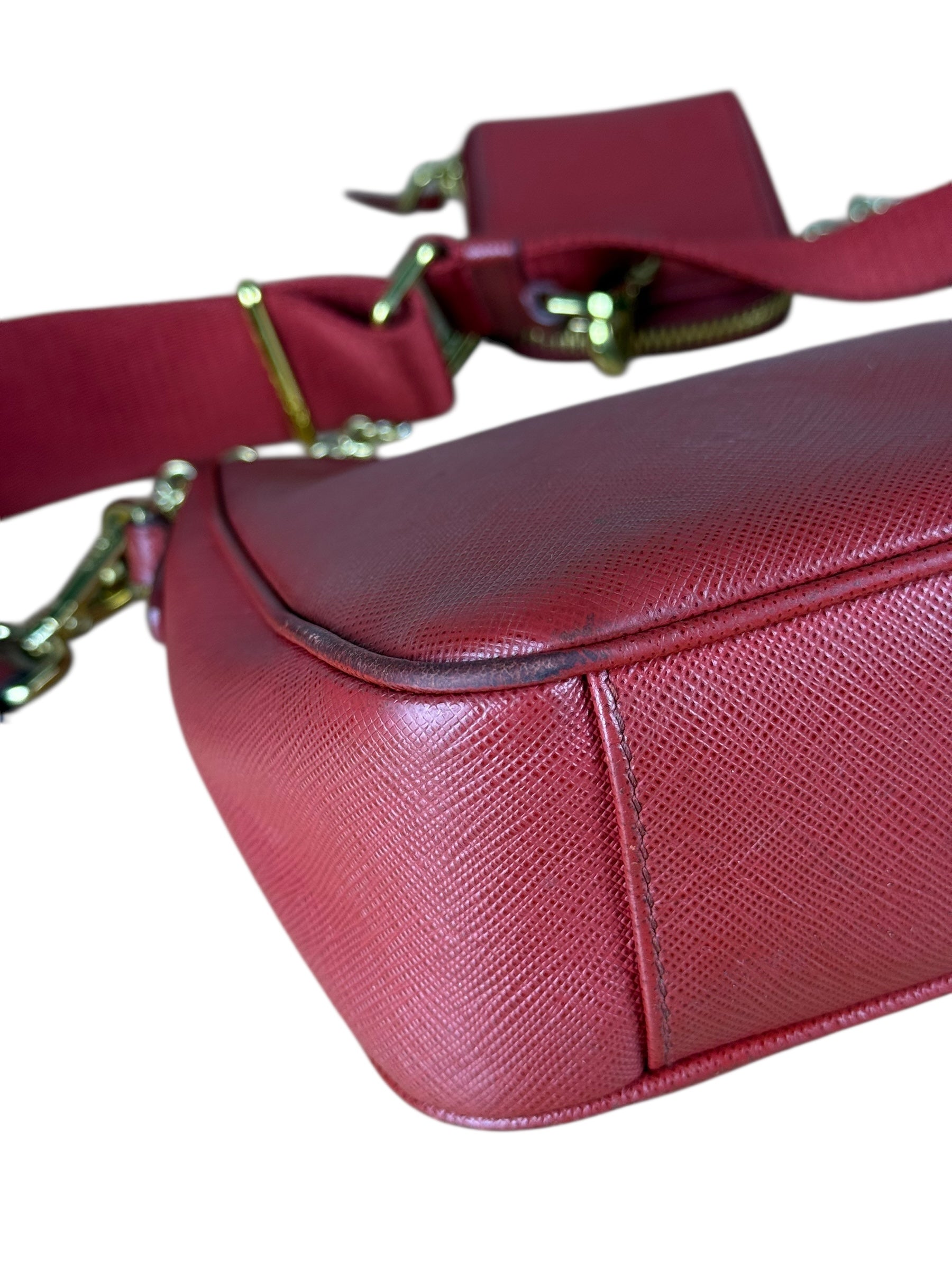 Prada Re-Edition Saffiano Leather Shoulder Bag Red
