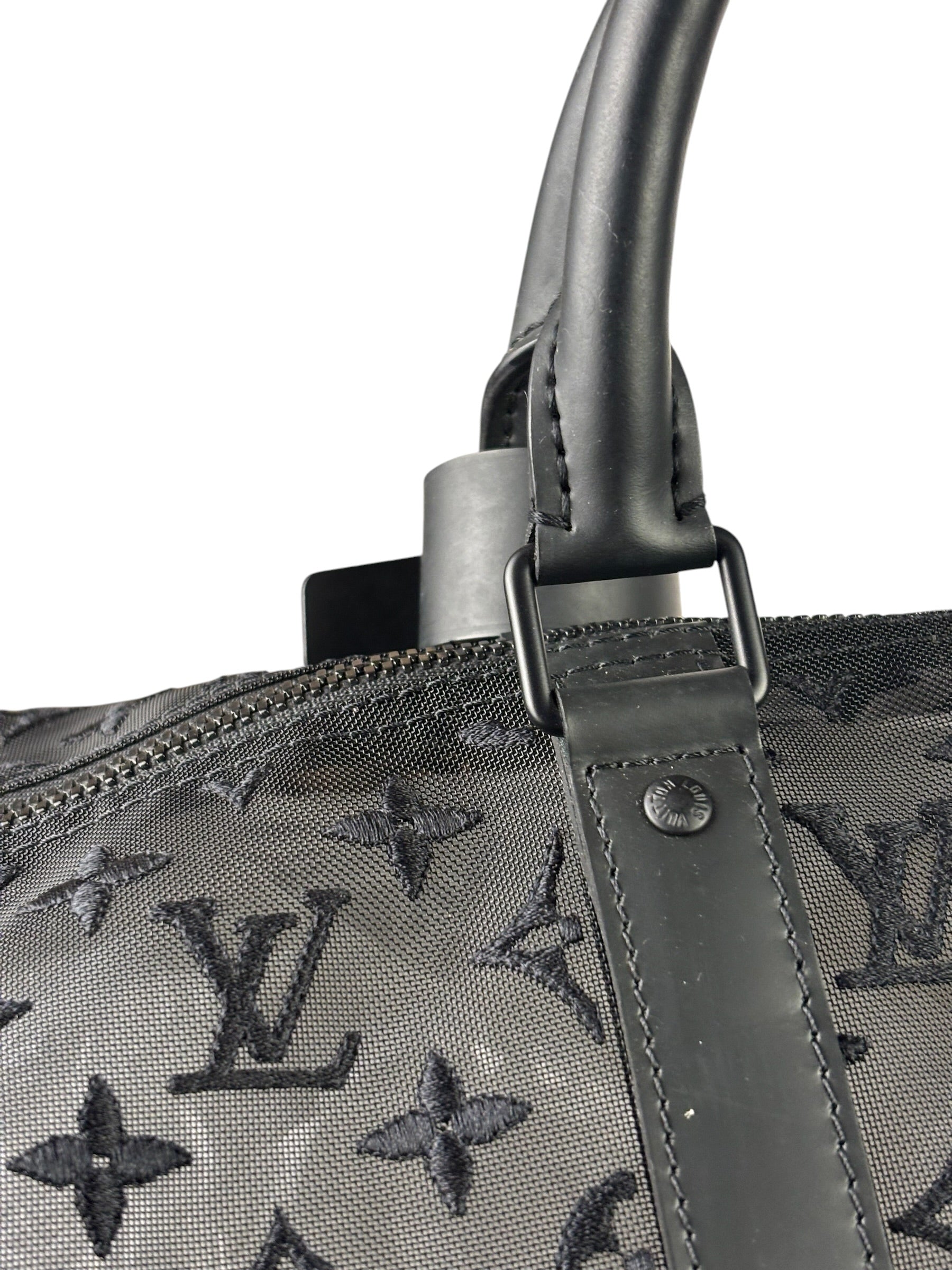 Louis Vuitton x Virgil Abloh Black Leather Trim Monogram Keepall 50