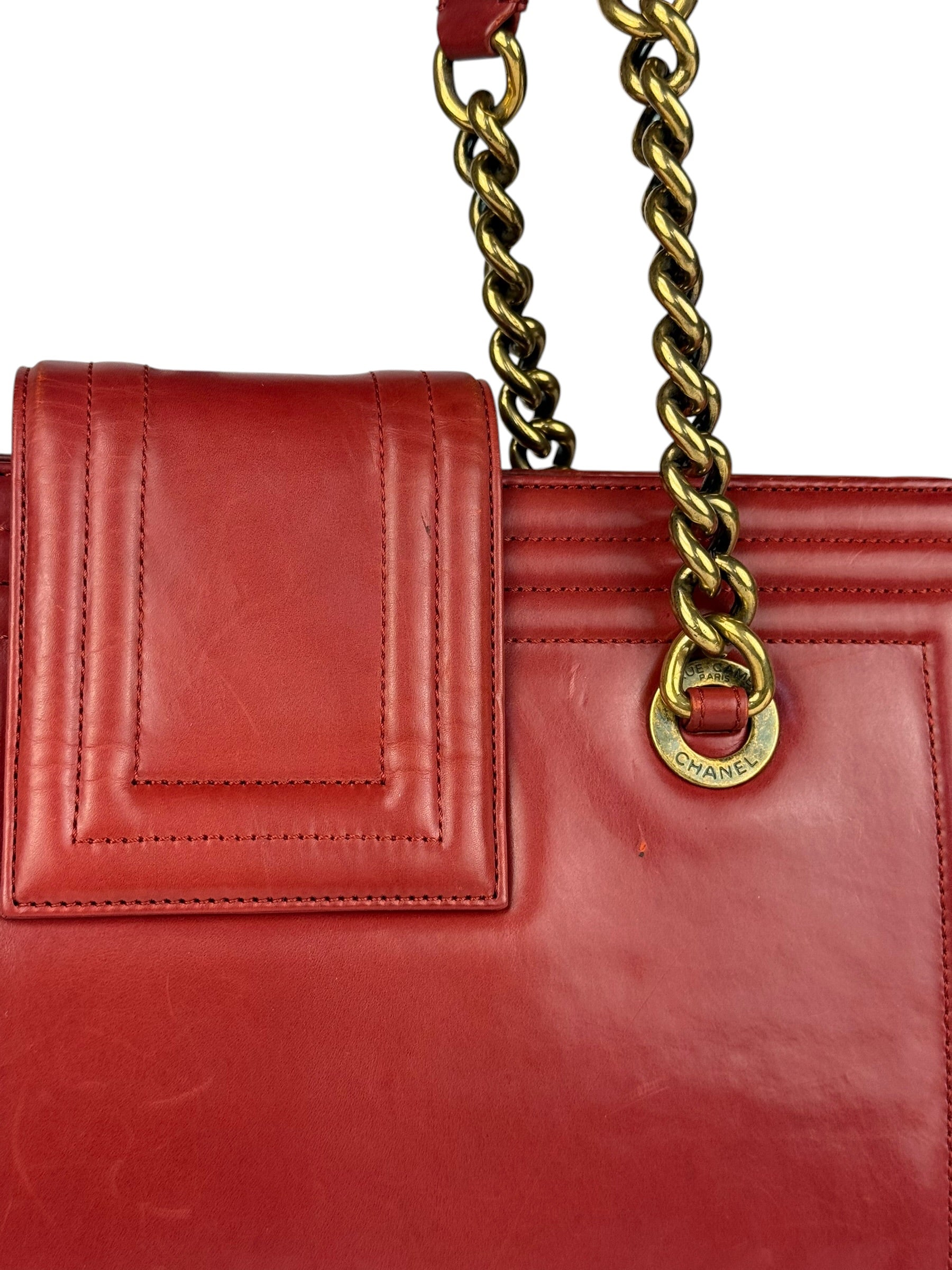 Chanel Red Leather Large Jetsetter Boy 2Way Handbag 2011