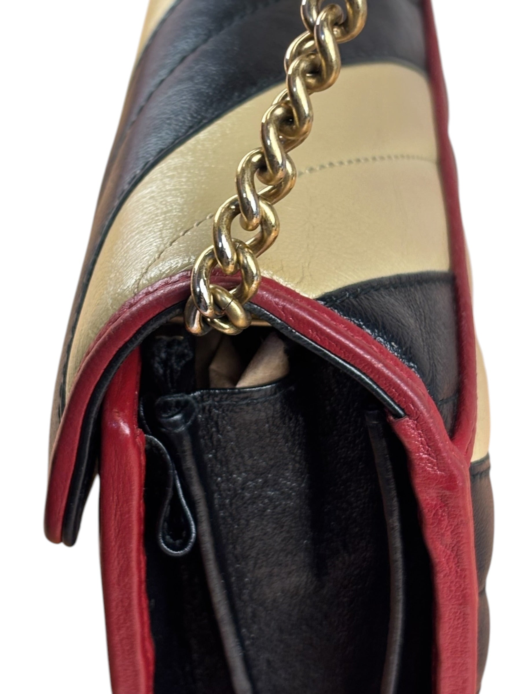 Gucci Stripped Multicolor Marmont Wallet on Chain