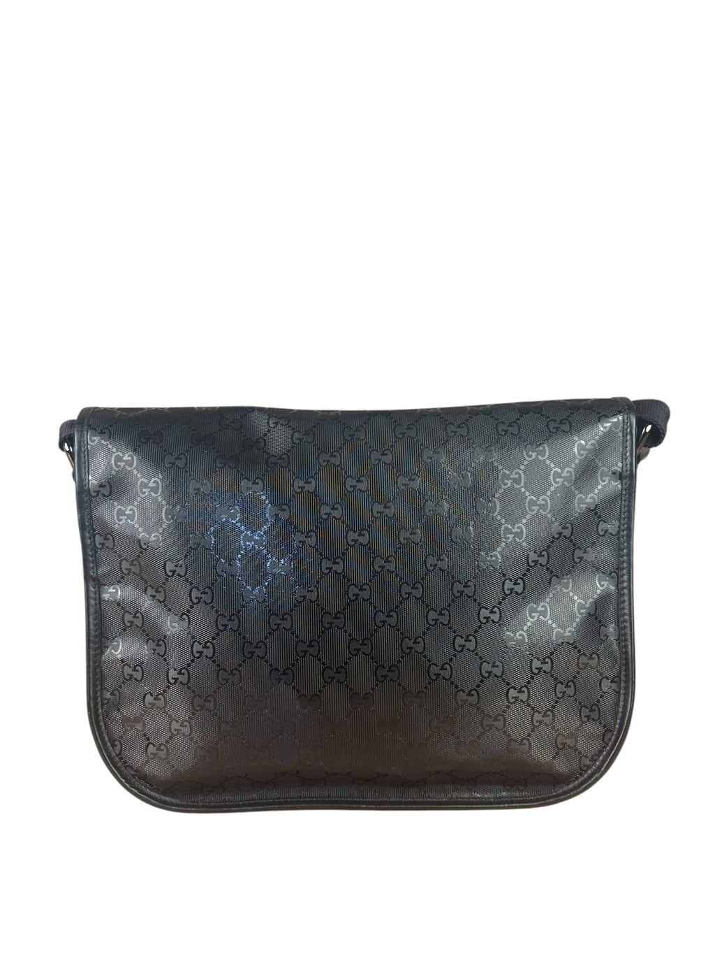 Gucci Black PVC GG Flap Messenger Bag