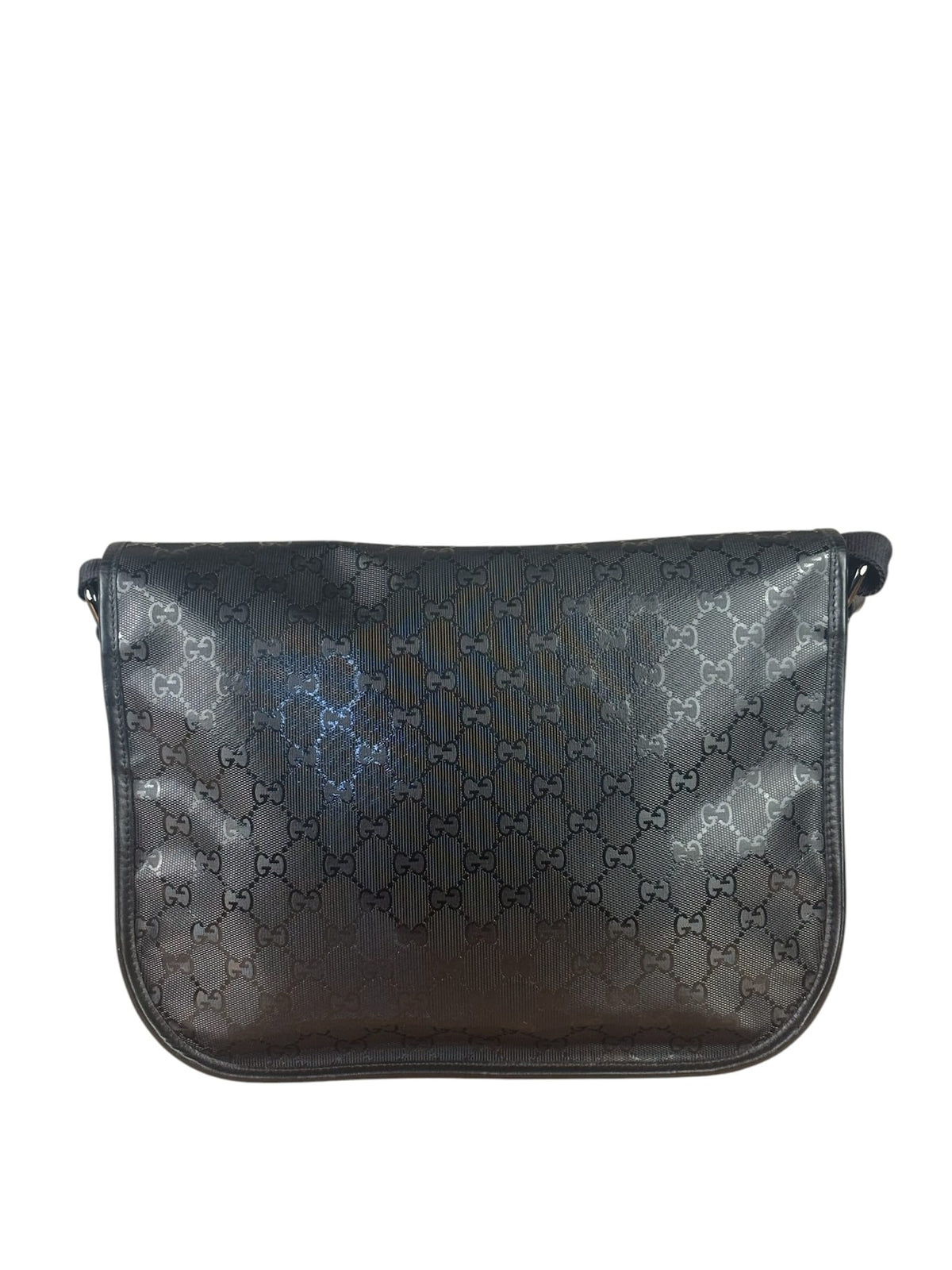 Gucci Black PVC GG Flap Messenger Bag