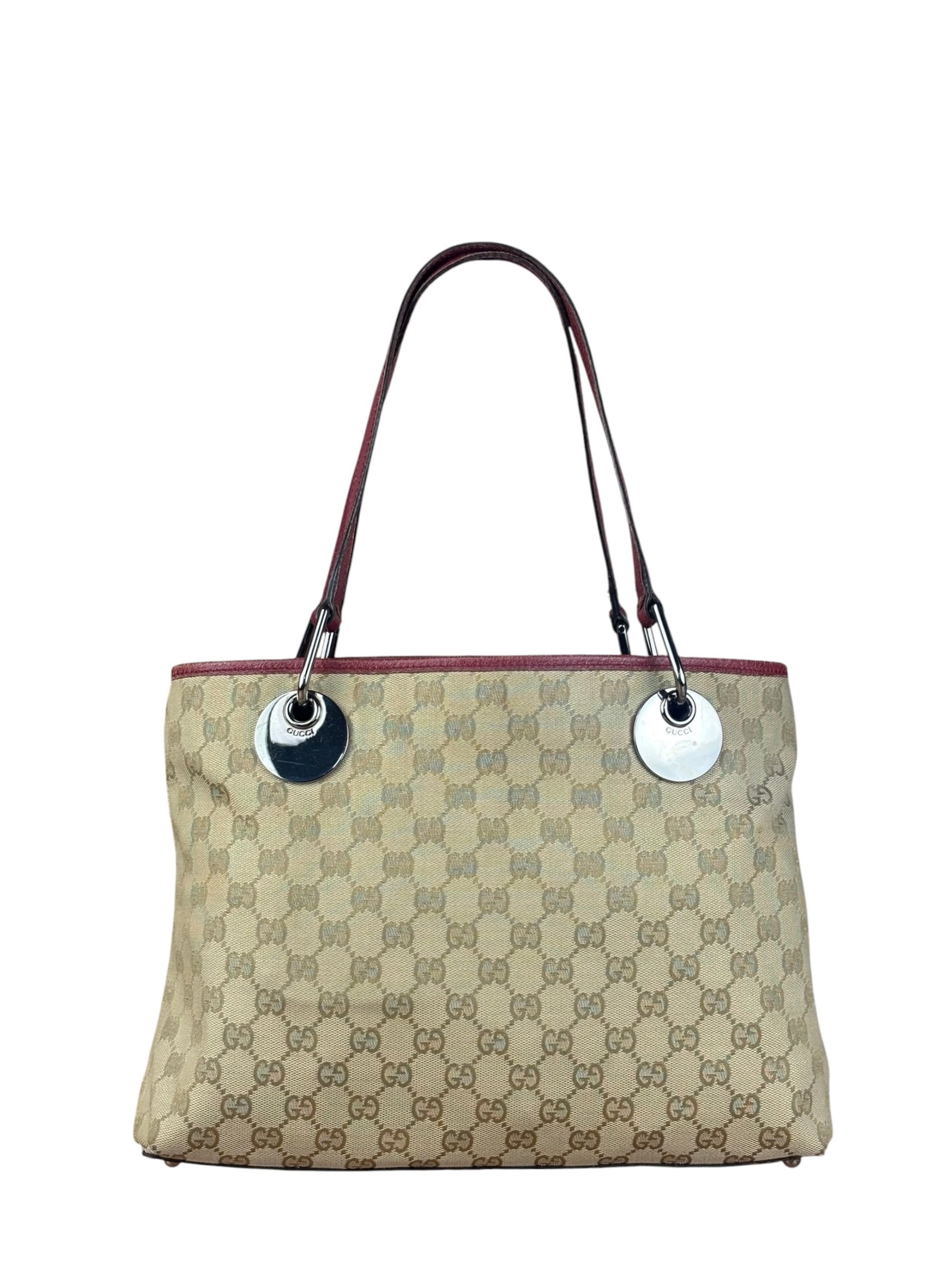 Gucci Vintage GG Canvas Pink Trim Shoulder Bag