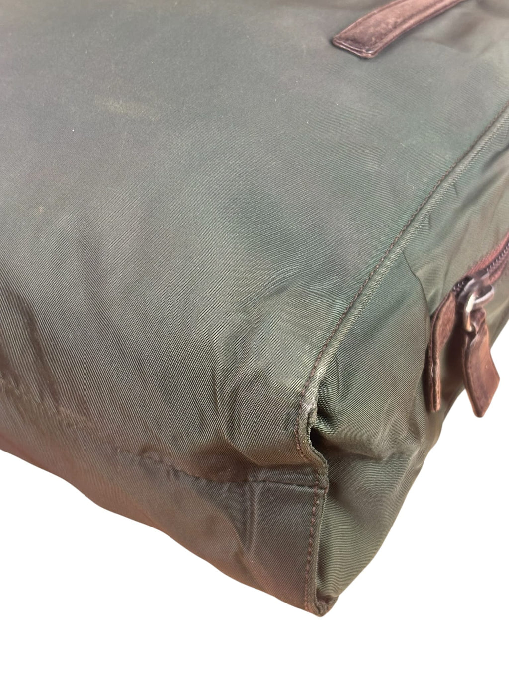 Prada Green/Brown Leather Trim/Nylon Tote