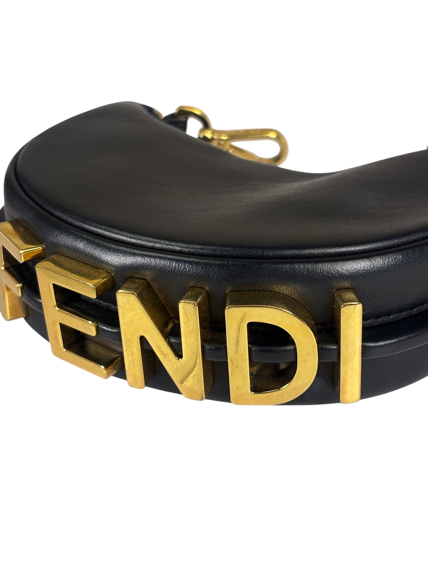 Fendi Vintage Black Leather Nano Fendigraphy Two-Way Bag Replacement Chains