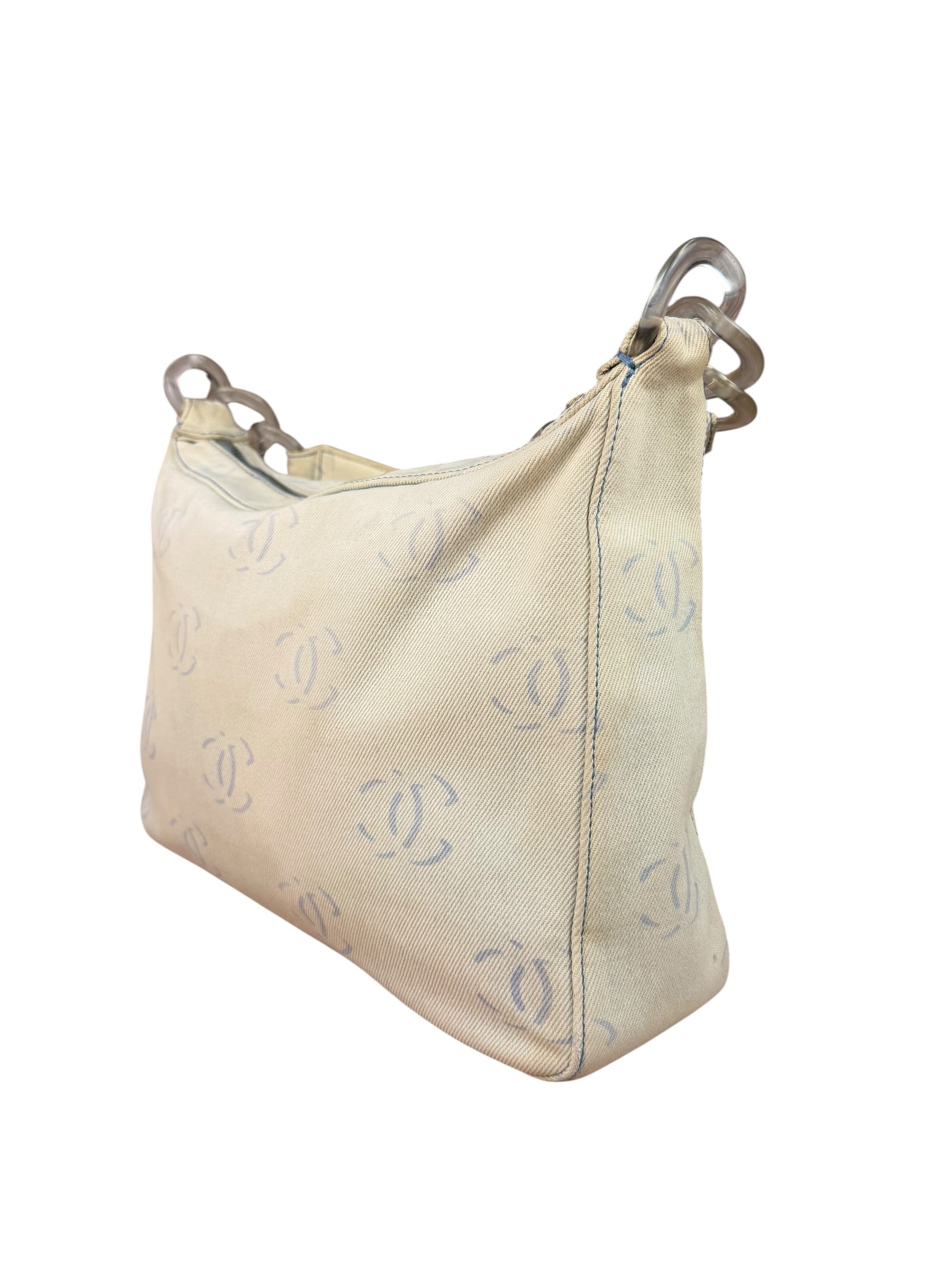 Chanel Light Washed Denim CC Canvas Logo Shoulder Bag 2002