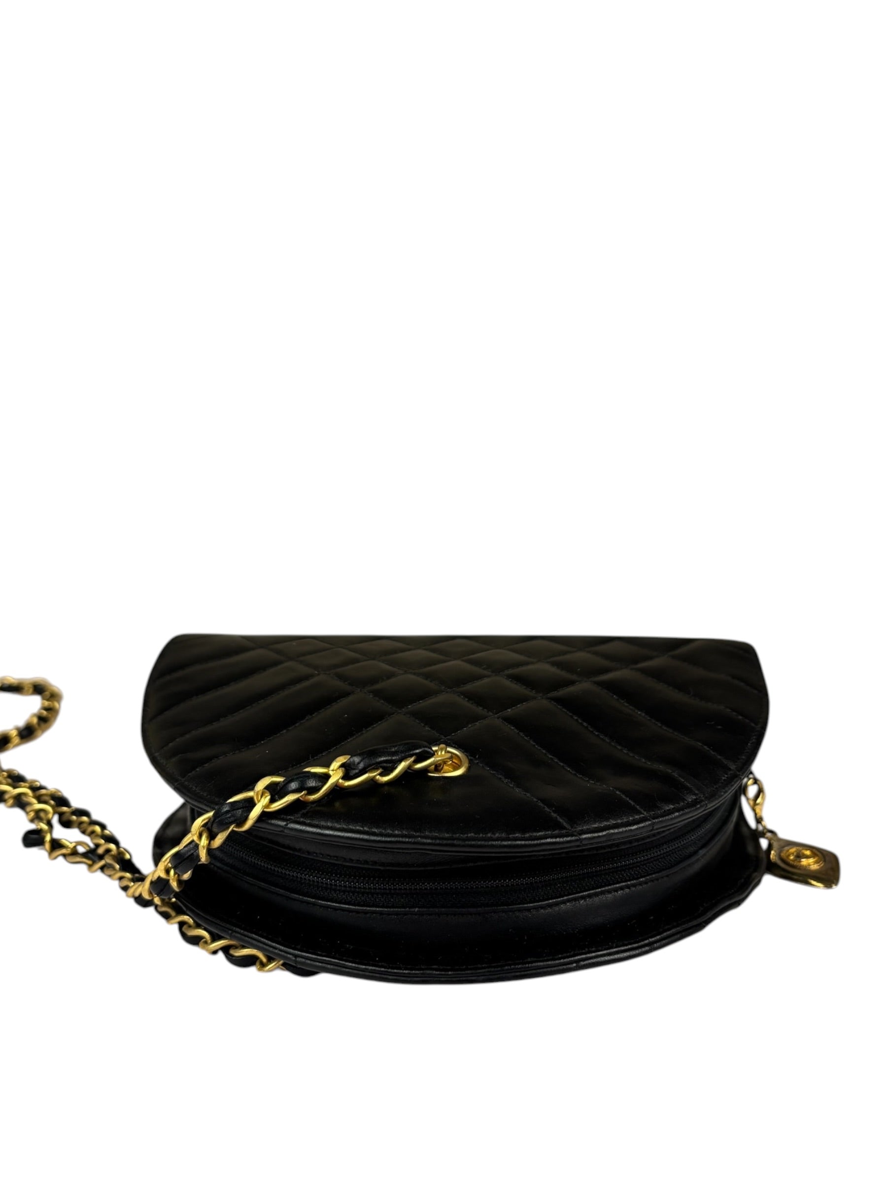 Chanel Vintage Black Quilted Lambskin Half Moon Shoulder Bag 1989