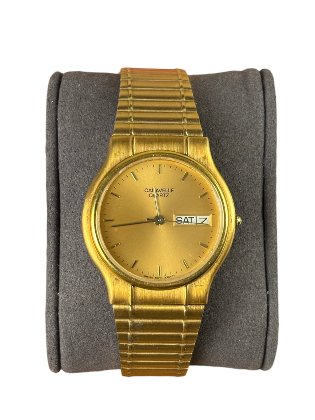 Caravelle Vintage Gold Round Dial Day-Date