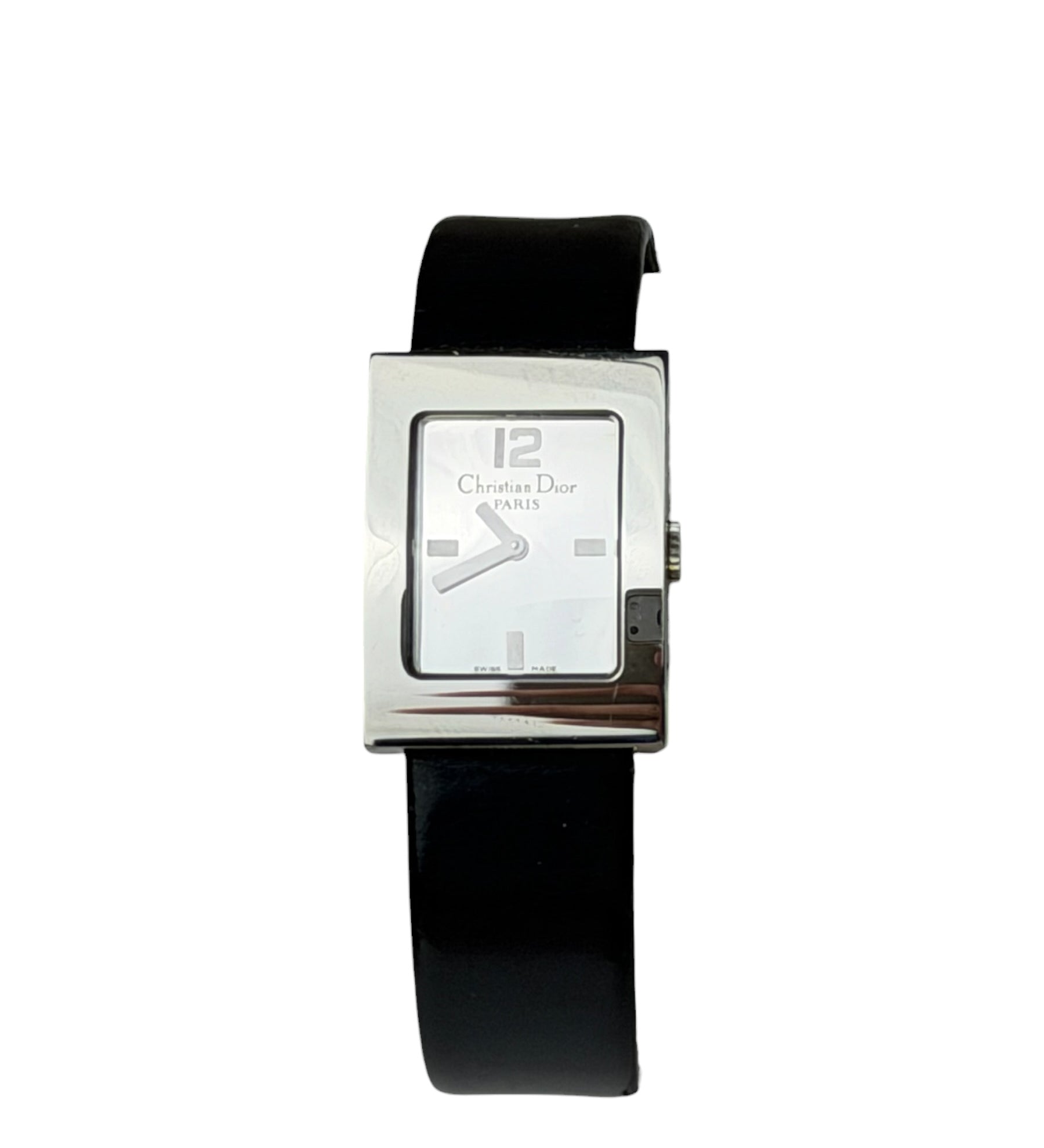 Dior Silver Dial Black Leather Strap D78-100