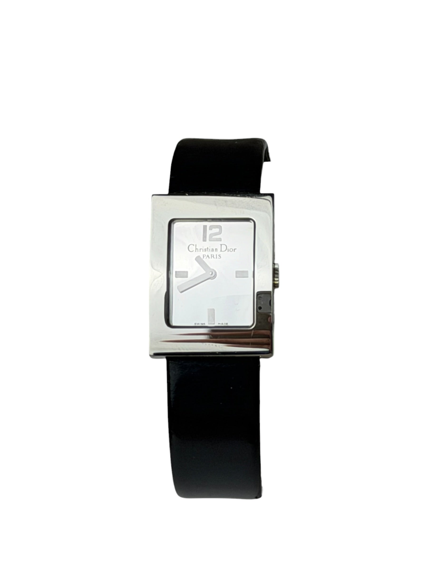 Dior Silver Dial Black Leather Strap D78-100