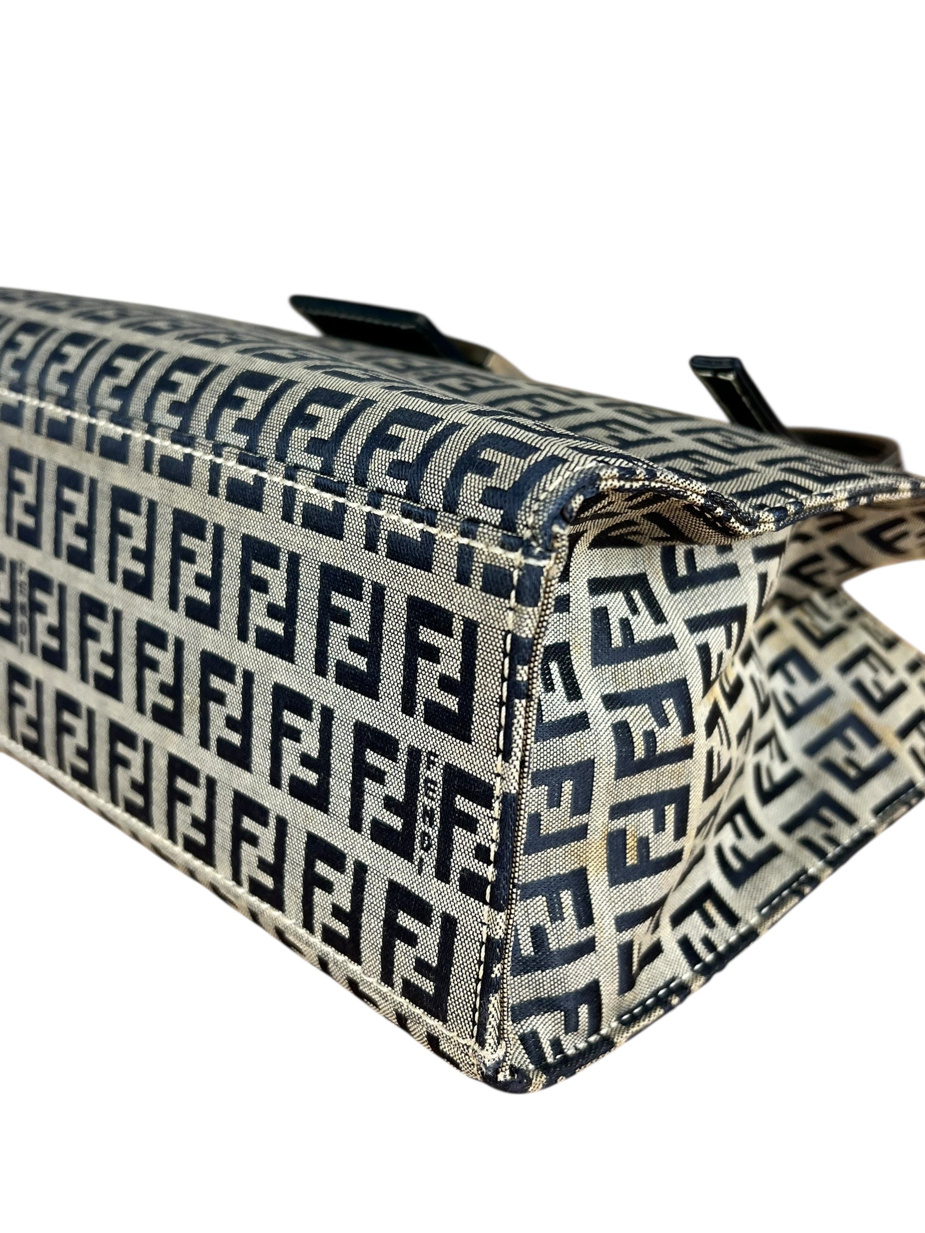 Fendi FF Buckle Navy Zucca Tote Handbag